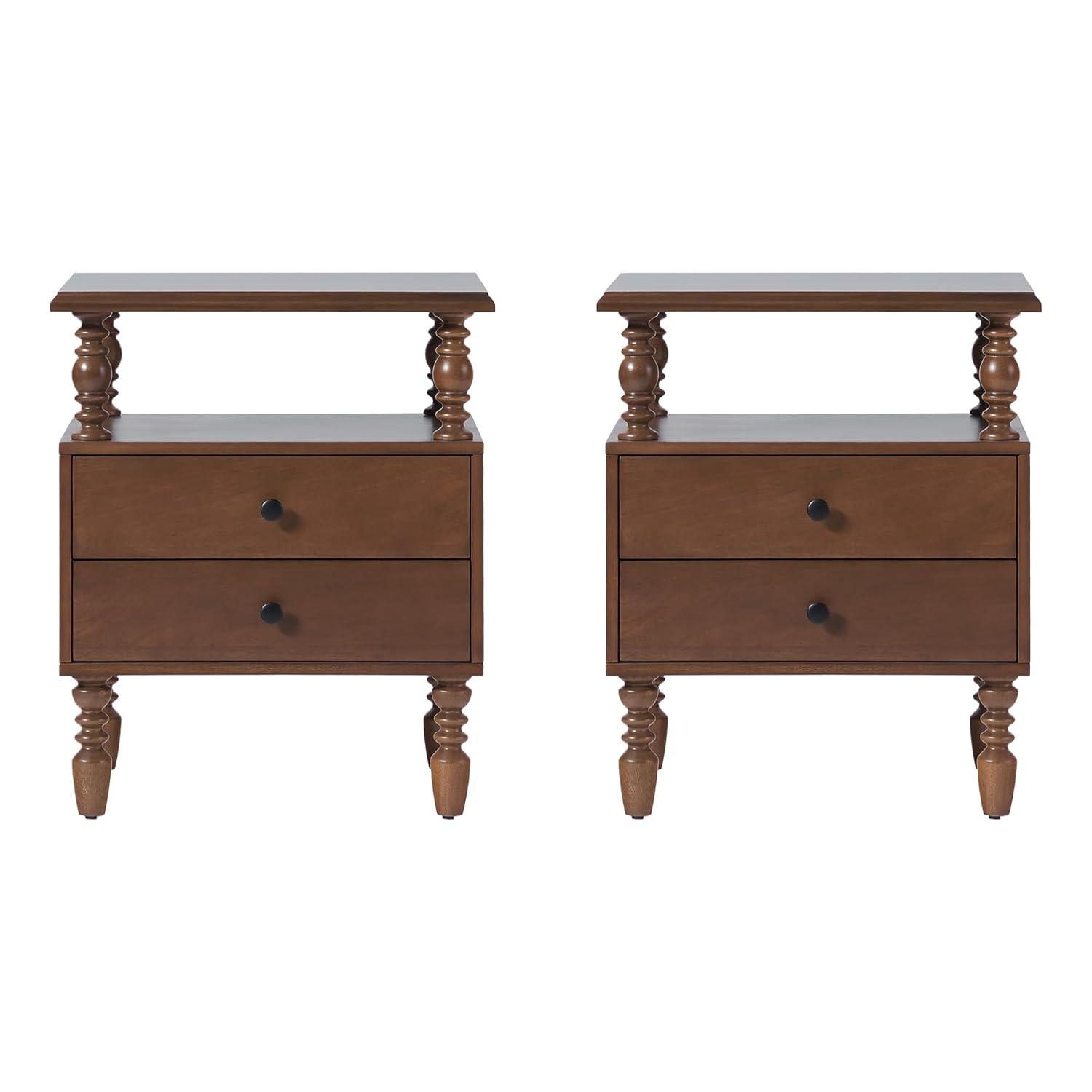Vivienne Easy Assembly Solid Wood Spindle 2-Drawer Nightstand (Set of 2)