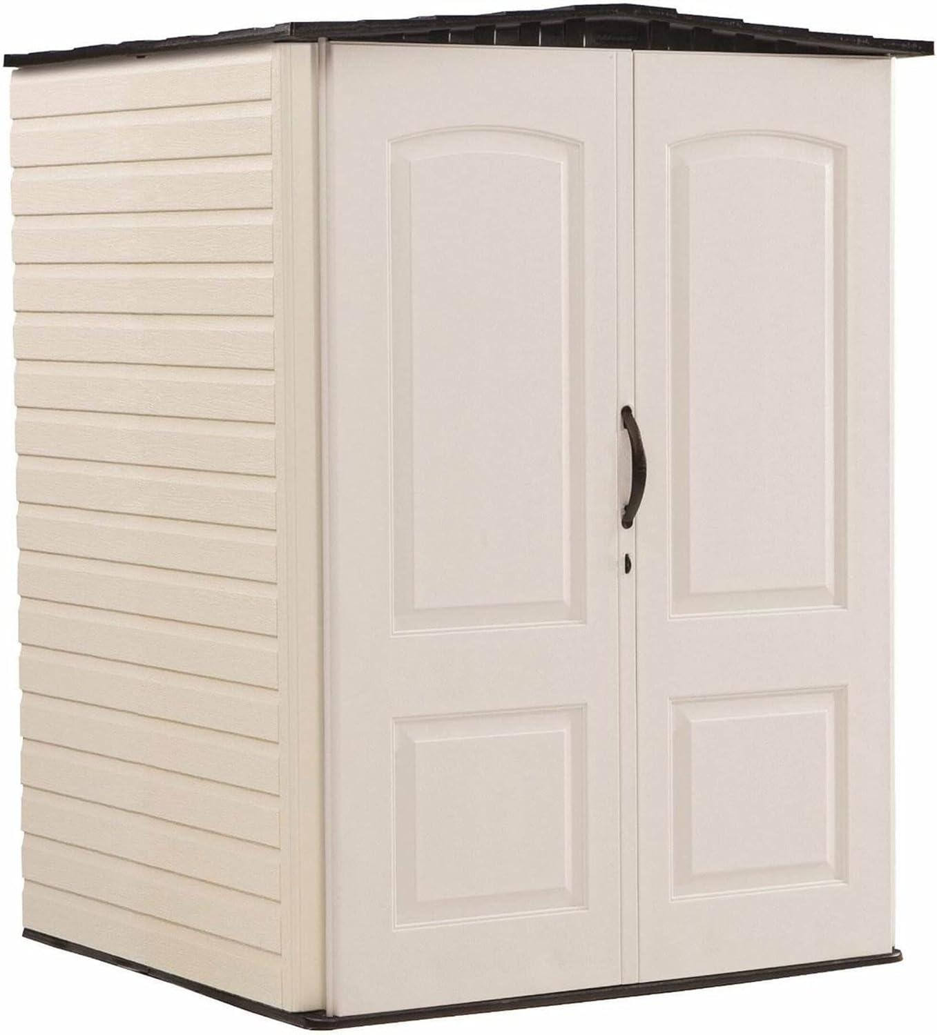 Rubbermaid Outdoor Medium Vertical Storage Shed, Resin, Beige, 72" H x 53.2" W x  57" L