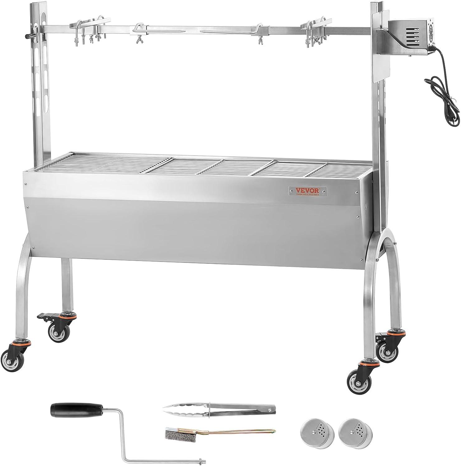 Stainless Steel Rotisserie Grill with Electric Motor and Wheels