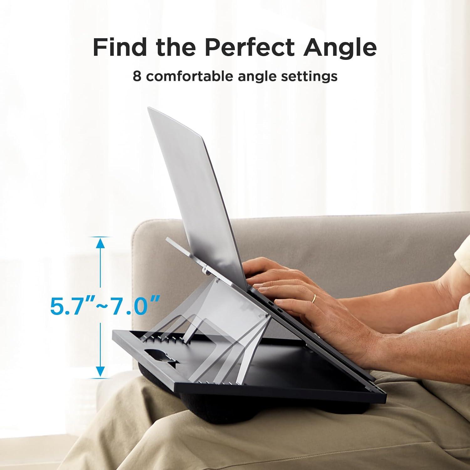 Black Adjustable Lap Desk with Dual Cushions and 8 Angles