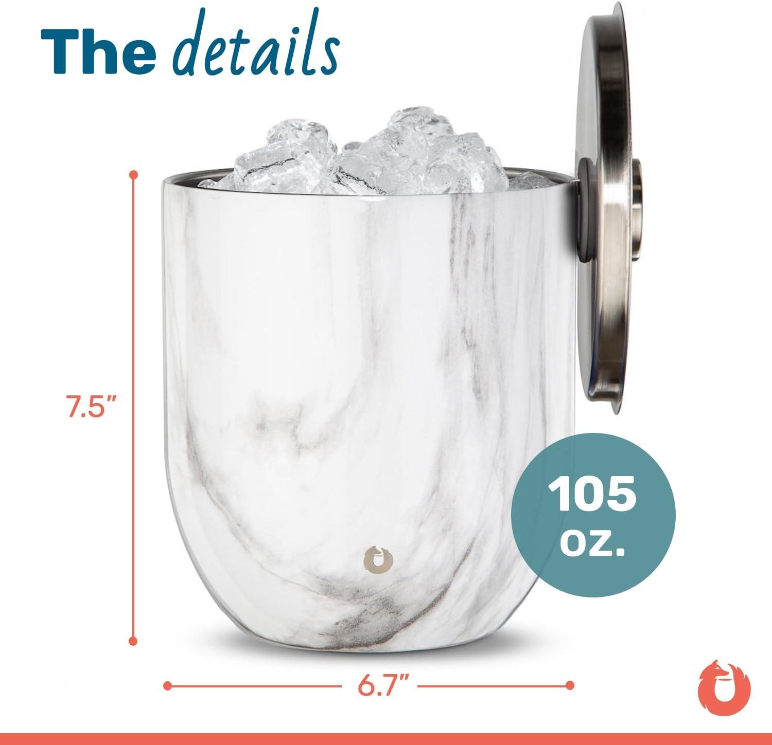 Marble Stainless Steel Insulated Ice Bucket with Lid and Tongs