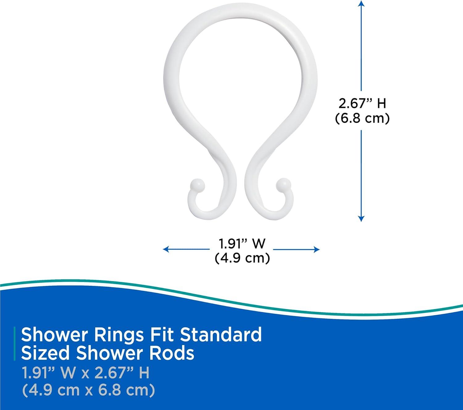 Kenney Rust-Proof Plastic Shower Curtain Double Hooks, Set of 12, White