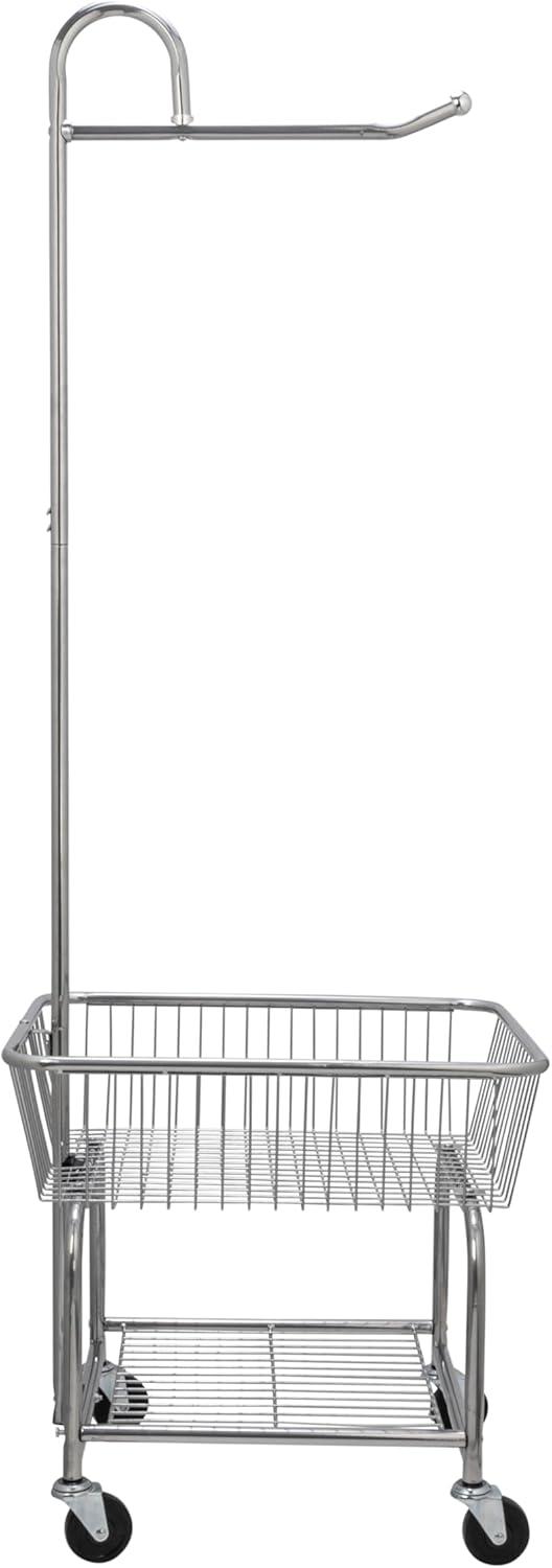 Alieon Standard Commerical Laundry Bulter Rolling Laundry Cart with Hanging Bar, Silver