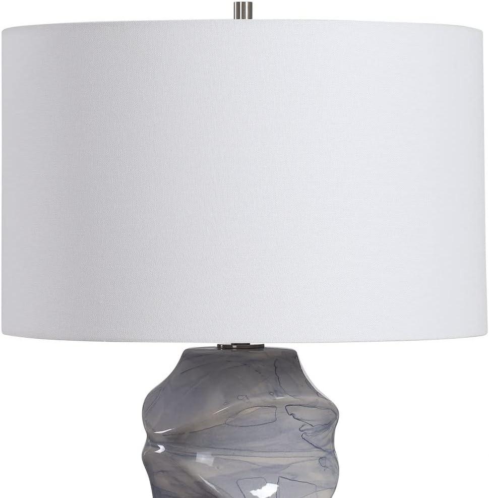 Uttermost Modern Table Lamp 27 1/2" Tall Light Cobalt Blue Drip Glaze Ceramic White Fabric Drum Shade for Living Room Bedroom Home