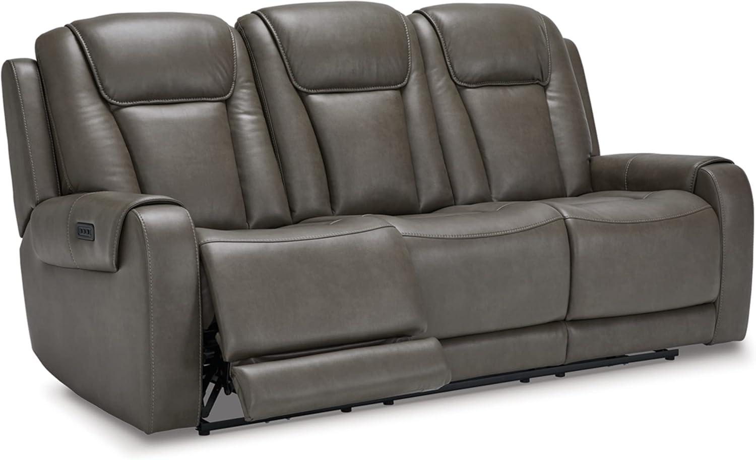 Contemporary Gray 85'' Faux Leather Power Reclining Sofa with Cup Holder