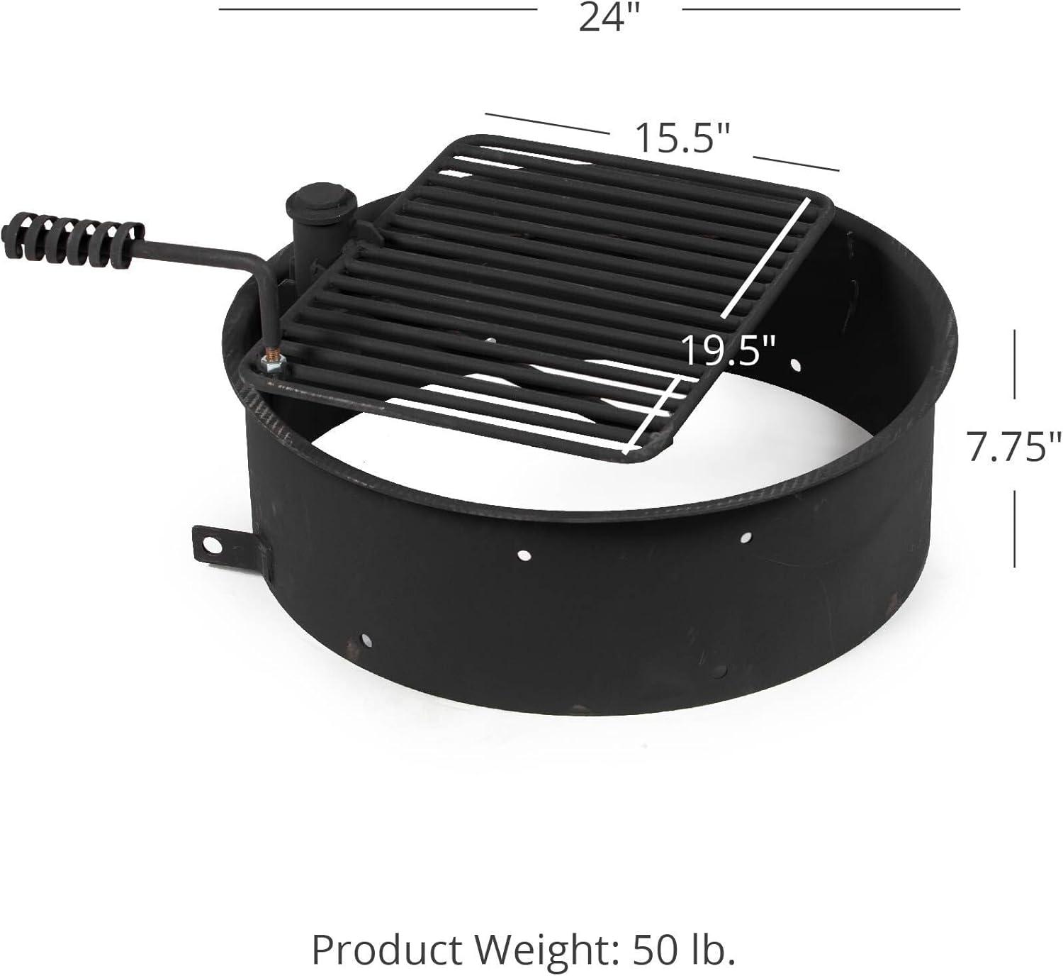 Titan Great Outdoors 24-in Steel Fire Ring with 15.5-in. x 19.5-in. Grate, Outdoor Cooking Camping