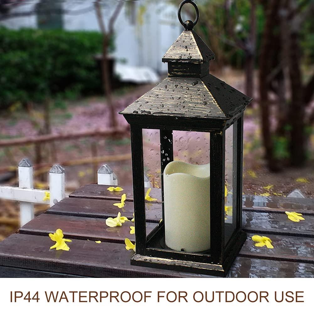 Bright Zeal 2-PACK 14 Inch Vintage Decorative Candle Lanterns With Timer - IP44 Waterproof Distressed Gold Decorative Outdoor Lanterns Battery Powered - Hanging Decorative Lanterns For Wedding Indoors