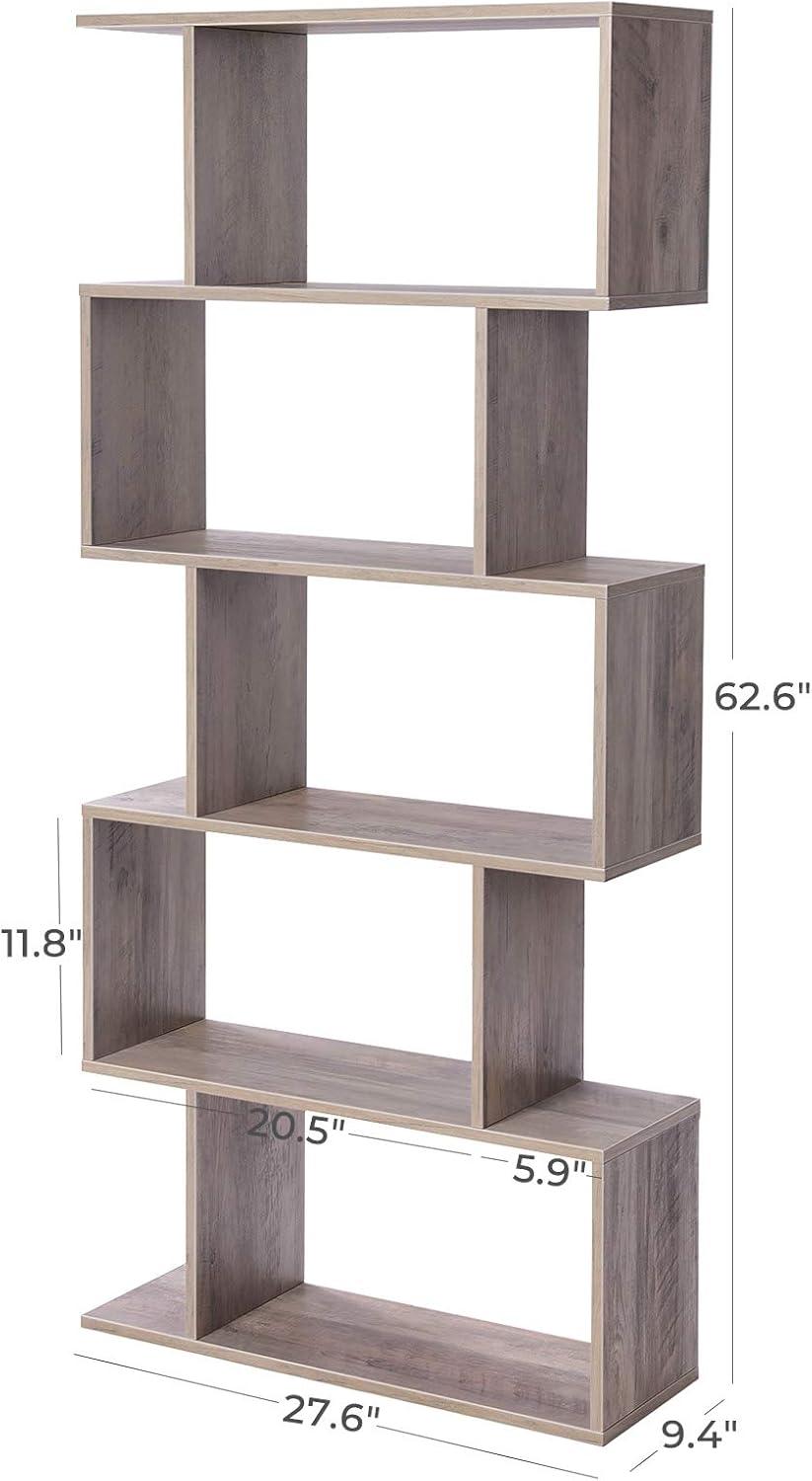 VASAGLE Wooden 5-Tier Bookcase Storage Shelf Display Shelf and Room Divider Freestanding Greige