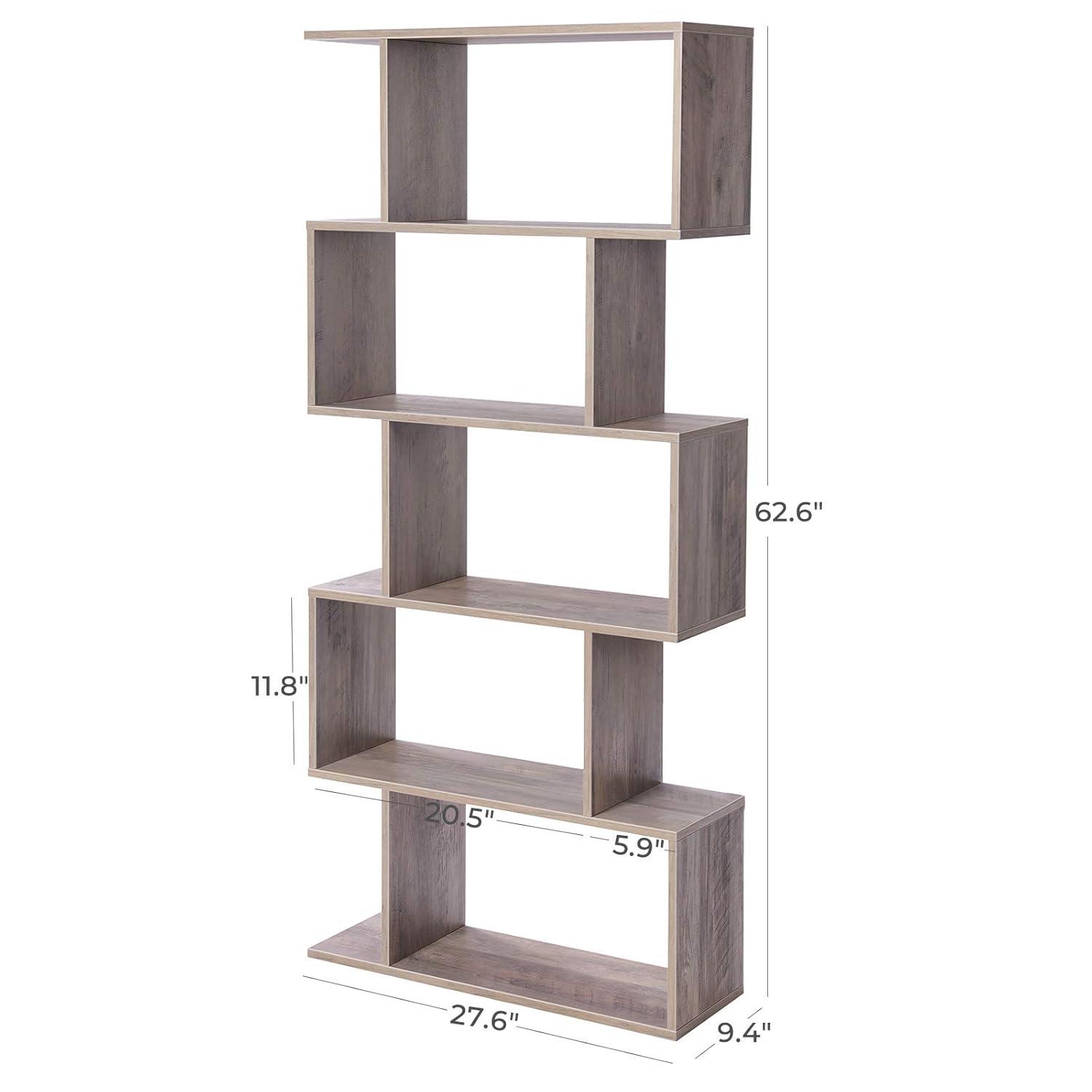 Wooden 5-Tier Bookcase Storage Shelf Display Shelf and Room Divider Freestanding Greige