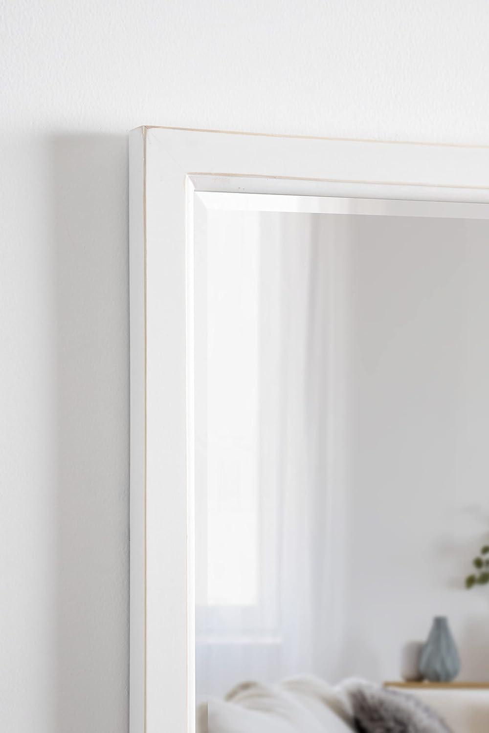 20" x 30" Hogan Wood Framed Decorative Wall Mirror White - Kate & Laurel All Things Decor: Modern Rectangle, No Assembly Required