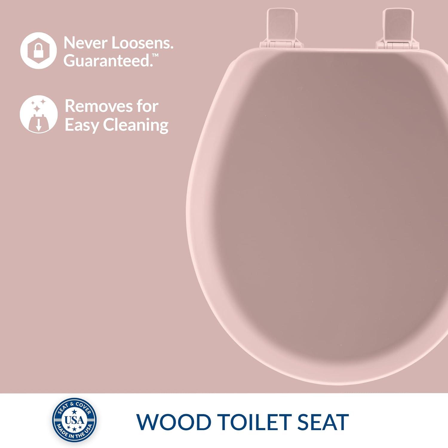 Cameron 41EC Wood Toilet Seat, Never Loosens and Easily Removes for Cleaning, ROUND