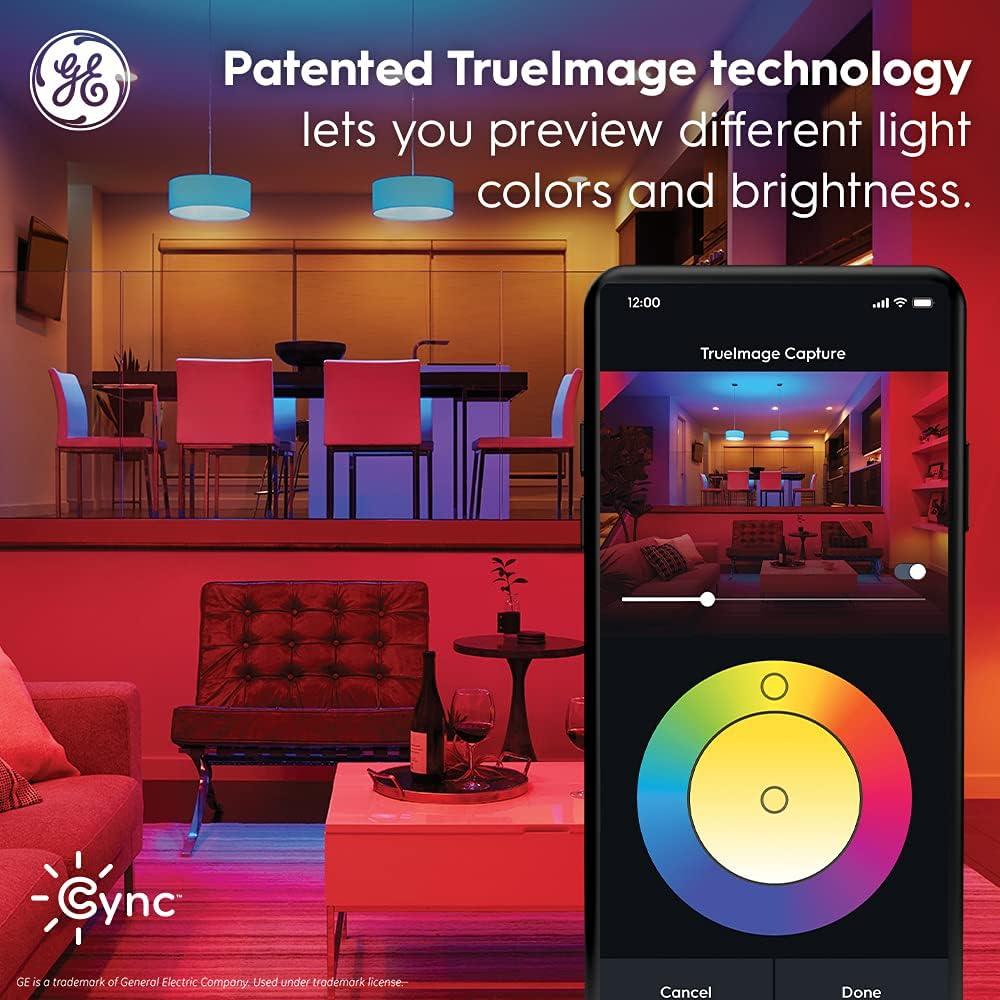 GE Cync A19 Smart LED Light Bulb, Color Changing Indoor Decor Lights, 60 Watts, Medium Base, 2pk