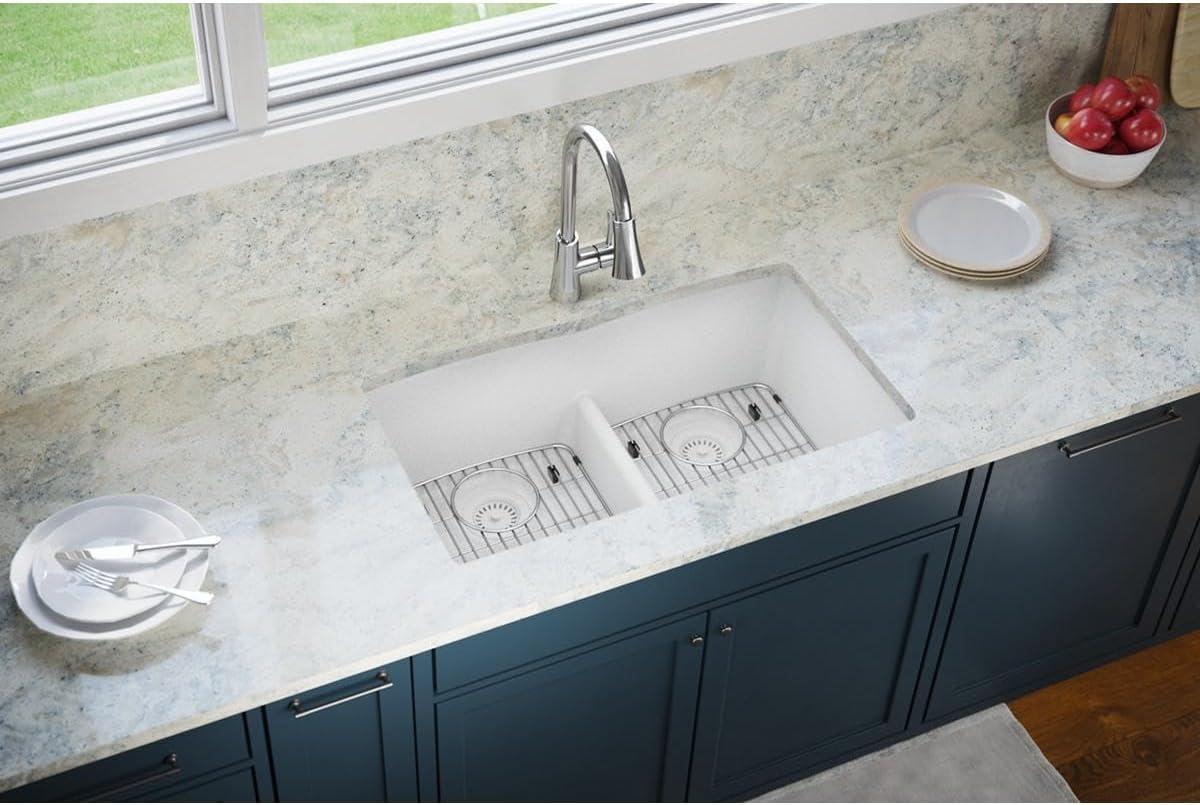 Quartz Classic 33" x 19" x 10" Double Basin Undermount Kitchen Sink with Aqua Divide