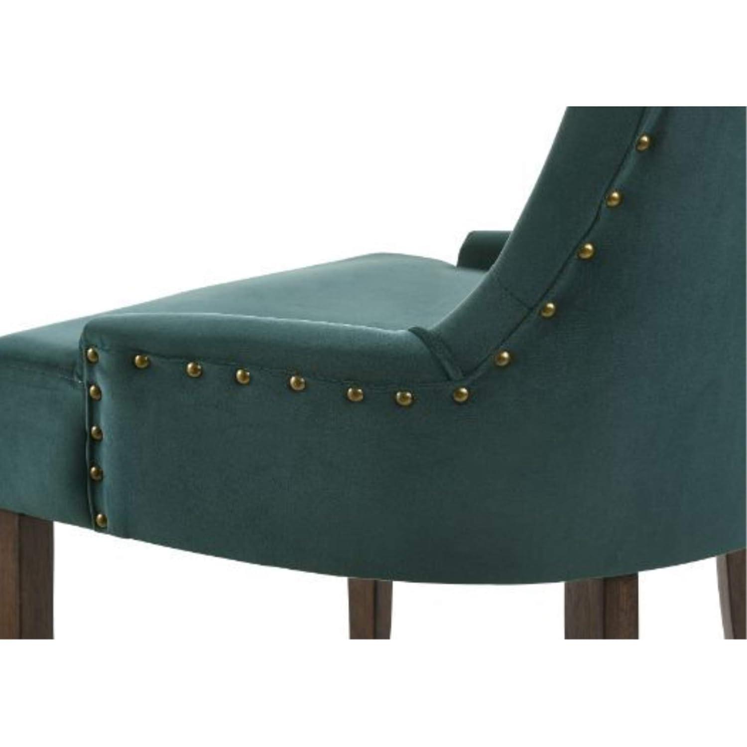 22" Farren Accent Chair Green Velvet/Espresso Finish - Acme Furniture: Linen Upholstery, Nailhead, Tufted Back