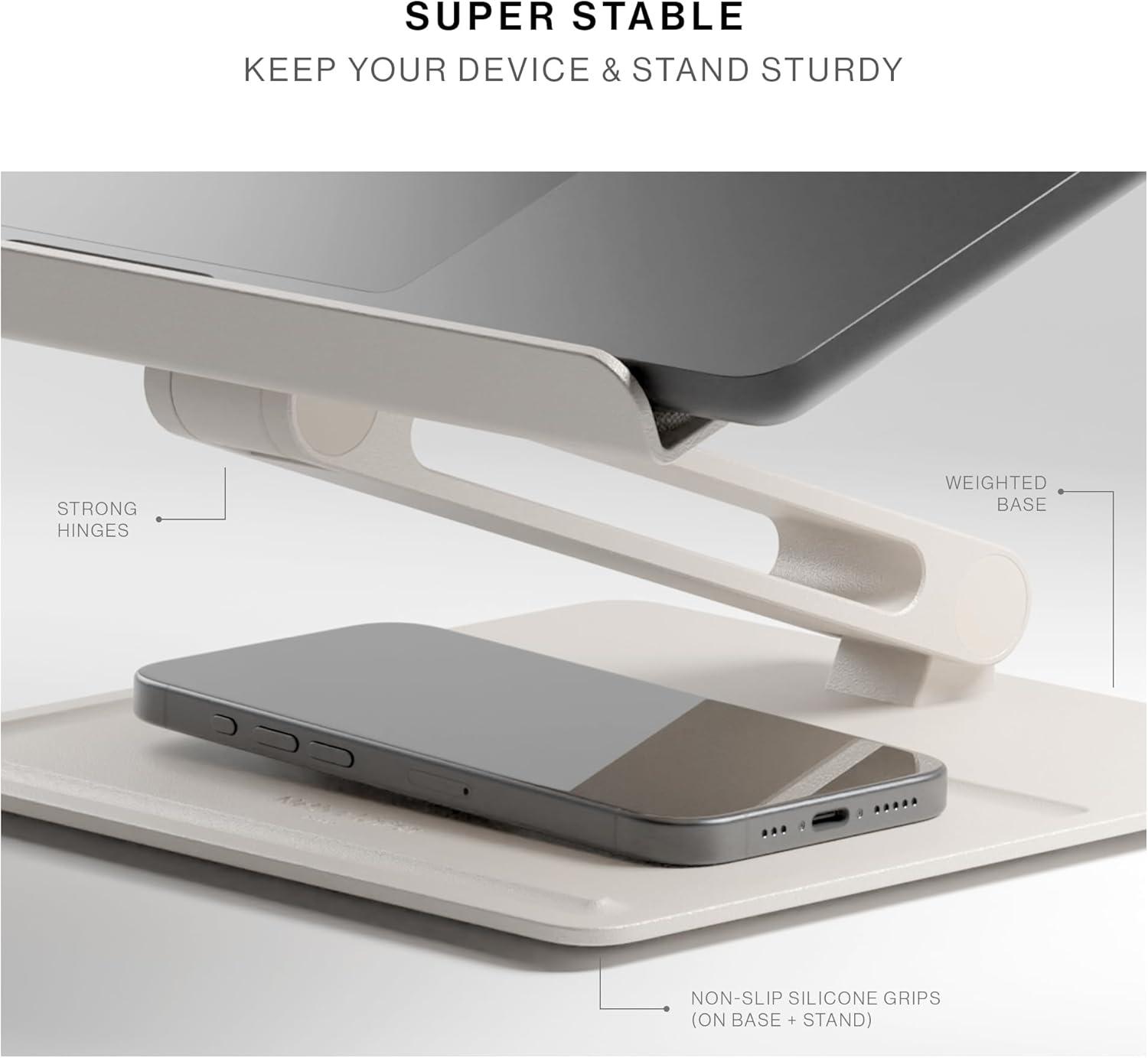 Black Adjustable Ergonomic Metal Laptop Stand with Fabric Surface