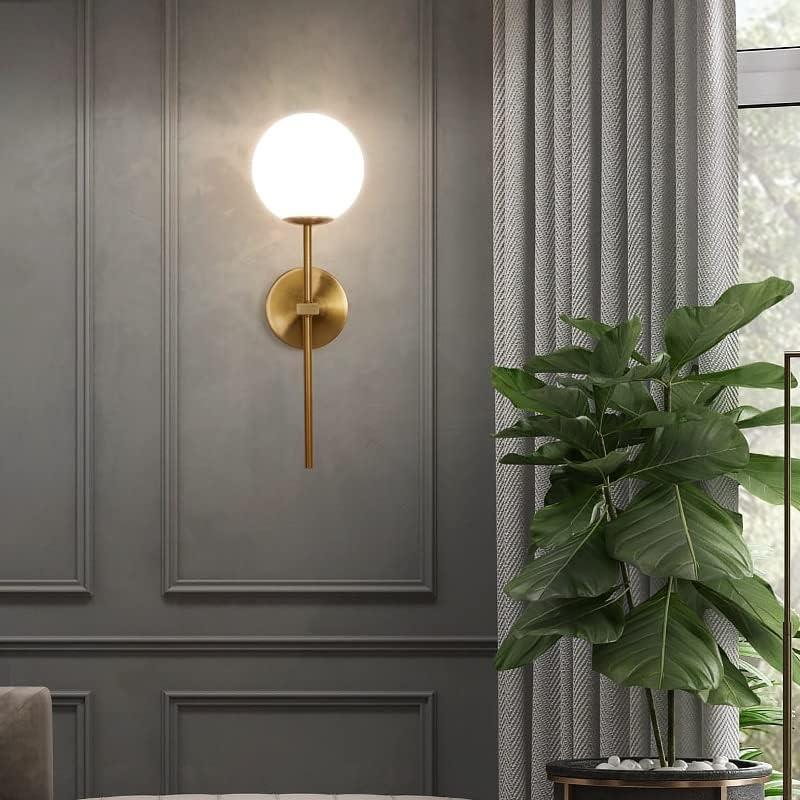 Gold Wall Sconce Set of 2 Globe Glass Wall Light Fixtures Bathroom Vanity Light Mid-Century Modern Wall Sconce Lamp with Frosted Glass Shade for Hallway Bedroom Living Room