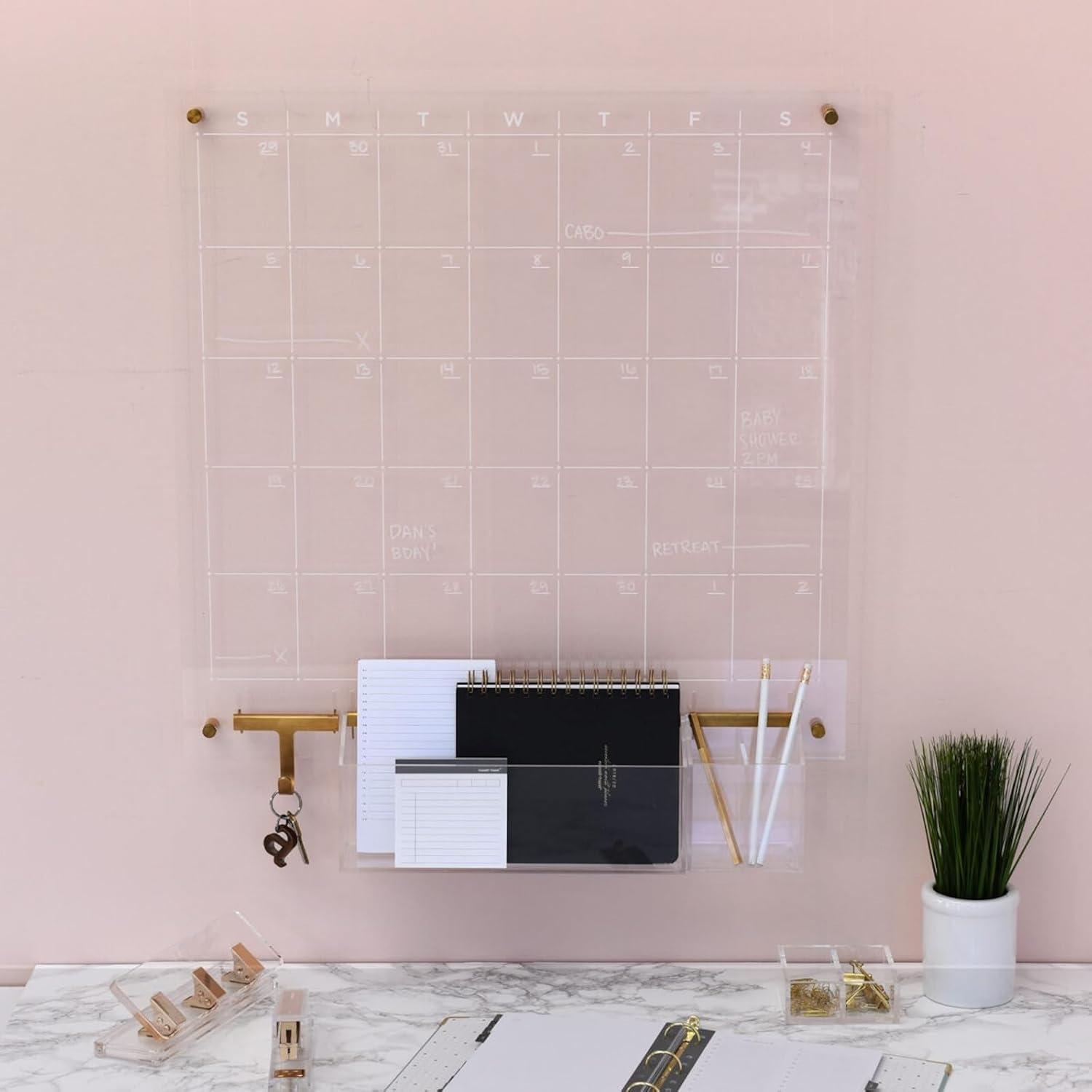 RUSSELL + HAZEL Acrylic Monthly Wall Calendar: Large Clear Dry Erase Board for Wall, 24"x24" Desk Organizer