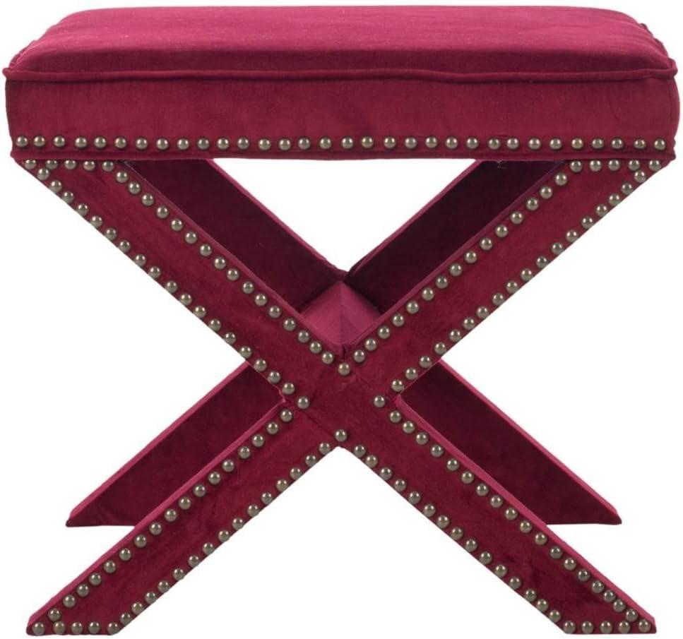Palmer Ottoman with Brass Nail Heads - Red Velvet - Safavieh