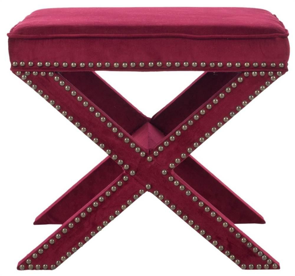 Palmer Ottoman with Brass Nail Heads - Red Velvet - Safavieh