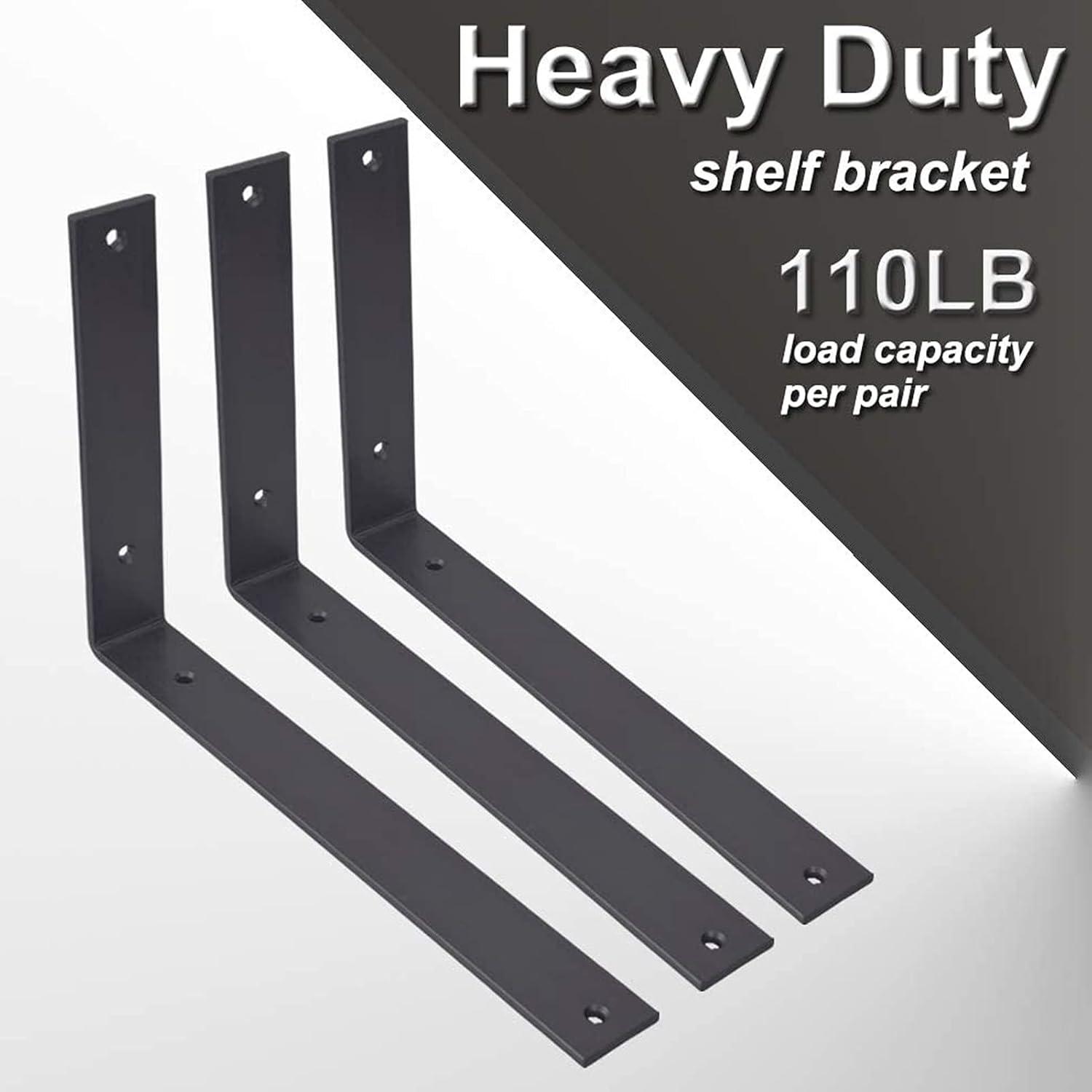 Shelf Brackets 12 Inch L Brackets for Shelves Heavy Duty Black Wall Brackets for Shelves 5mm Thick Metal Bracket Support for Shelf with Screws