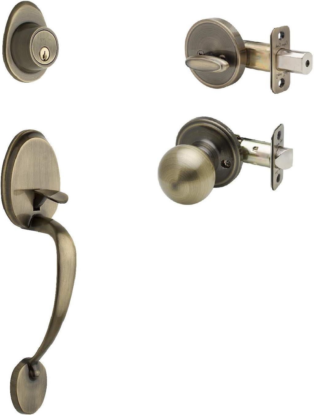 Copper Creek CZ2610xBK-AB Copper Creek Handleset with Single Cylinder Deadbolt and Door Knob and Colonial Rosette