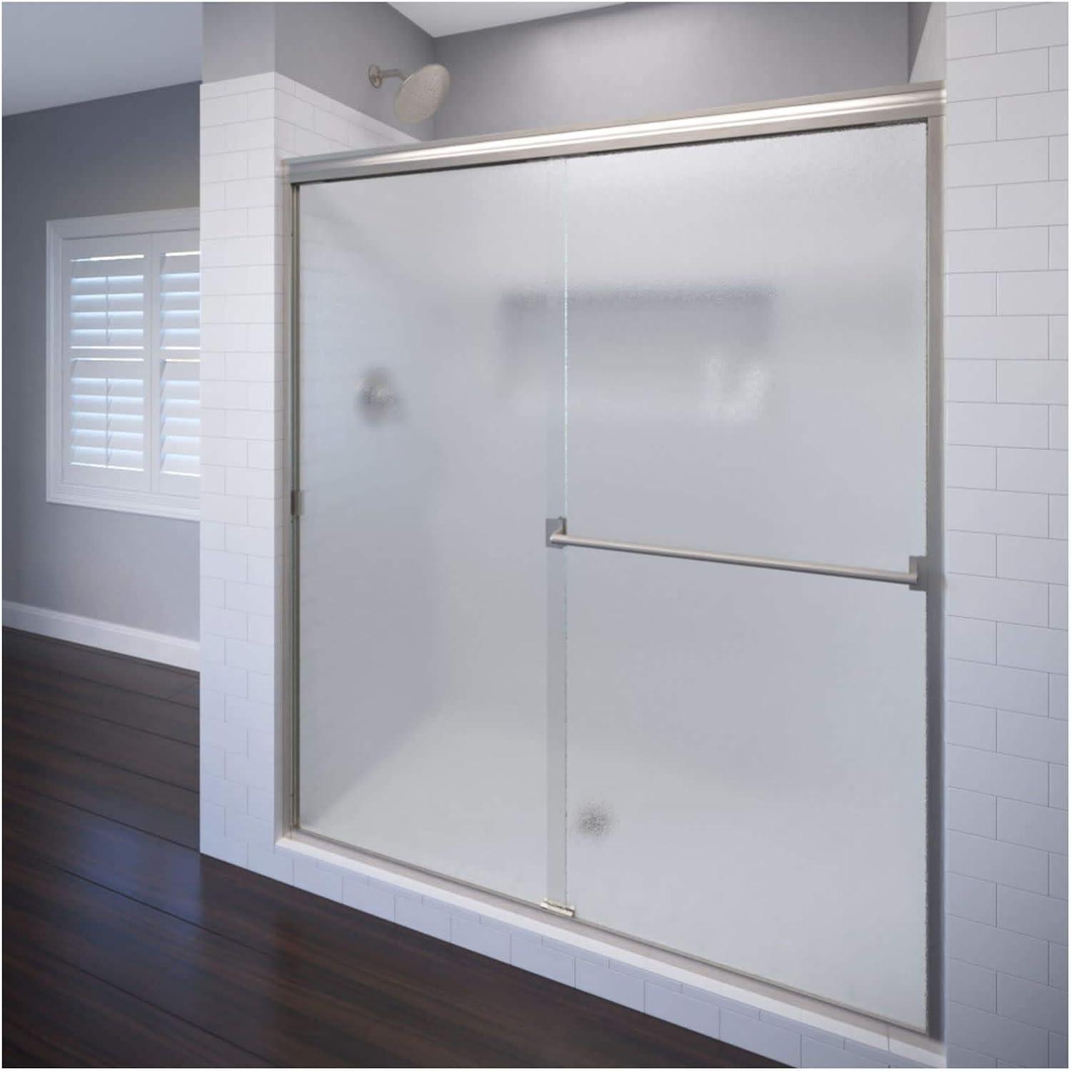 Classic 47" Brushed Nickel Semi-Frameless Sliding Shower Door with Frosted Glass