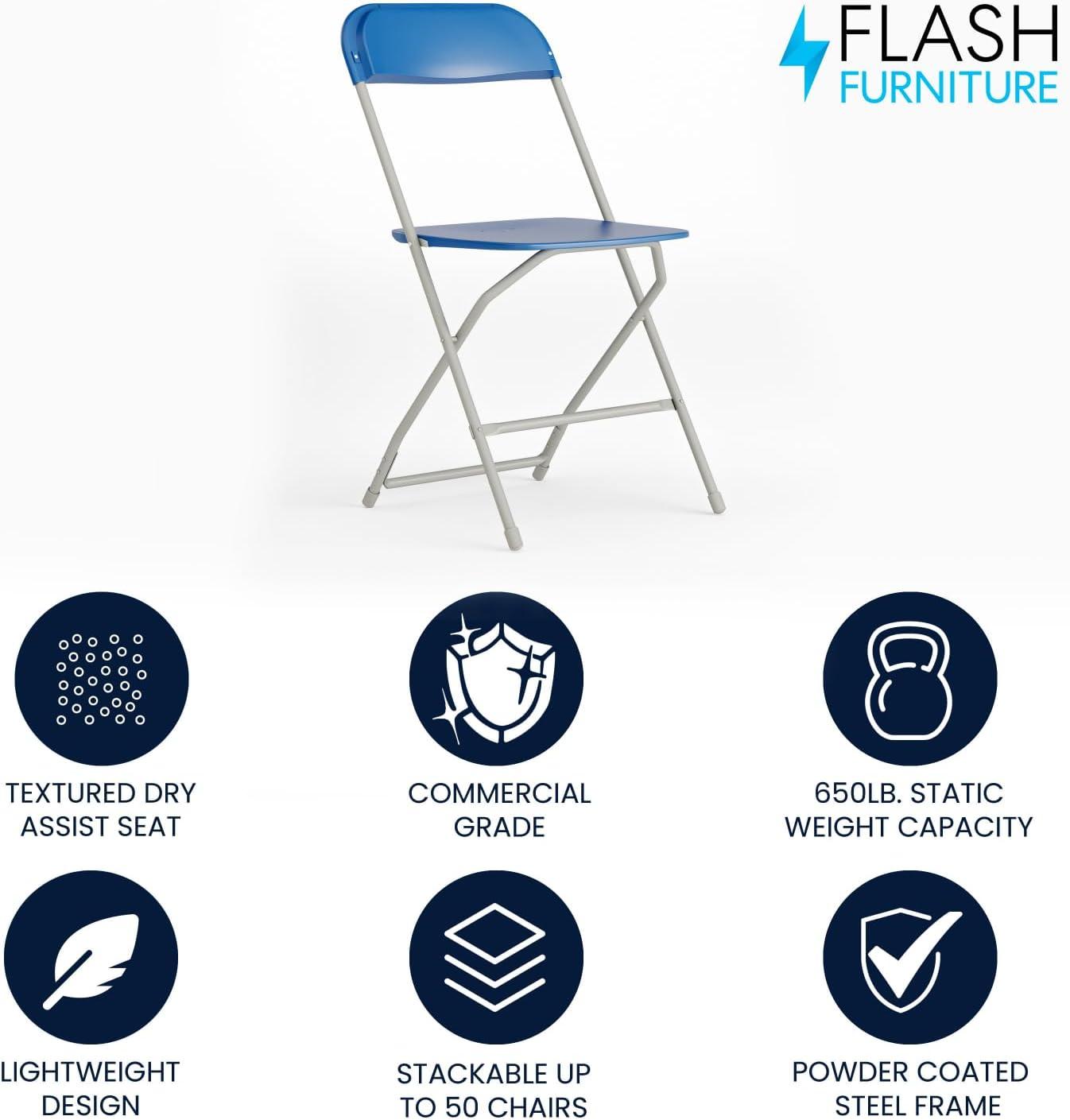 Flash Furniture Hercules Series Plastic Folding Chair - Blue - 650LB Weight Capacity Comfortable Event Chair - Lightweight Folding Chair -