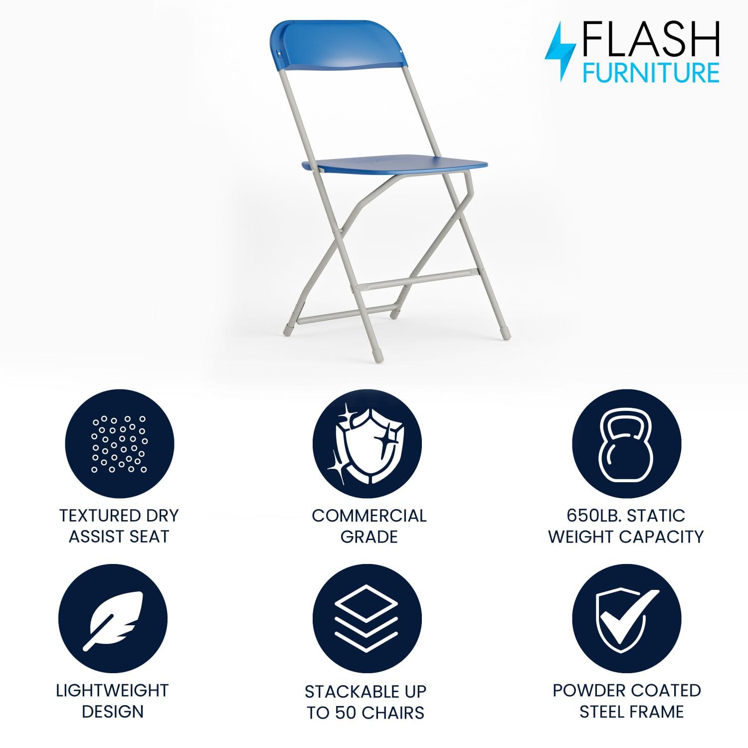 Flash Furniture Hercules Series Plastic Folding Chair - Blue - 650LB Weight Capacity Comfortable Event Chair - Lightweight Folding Chair -