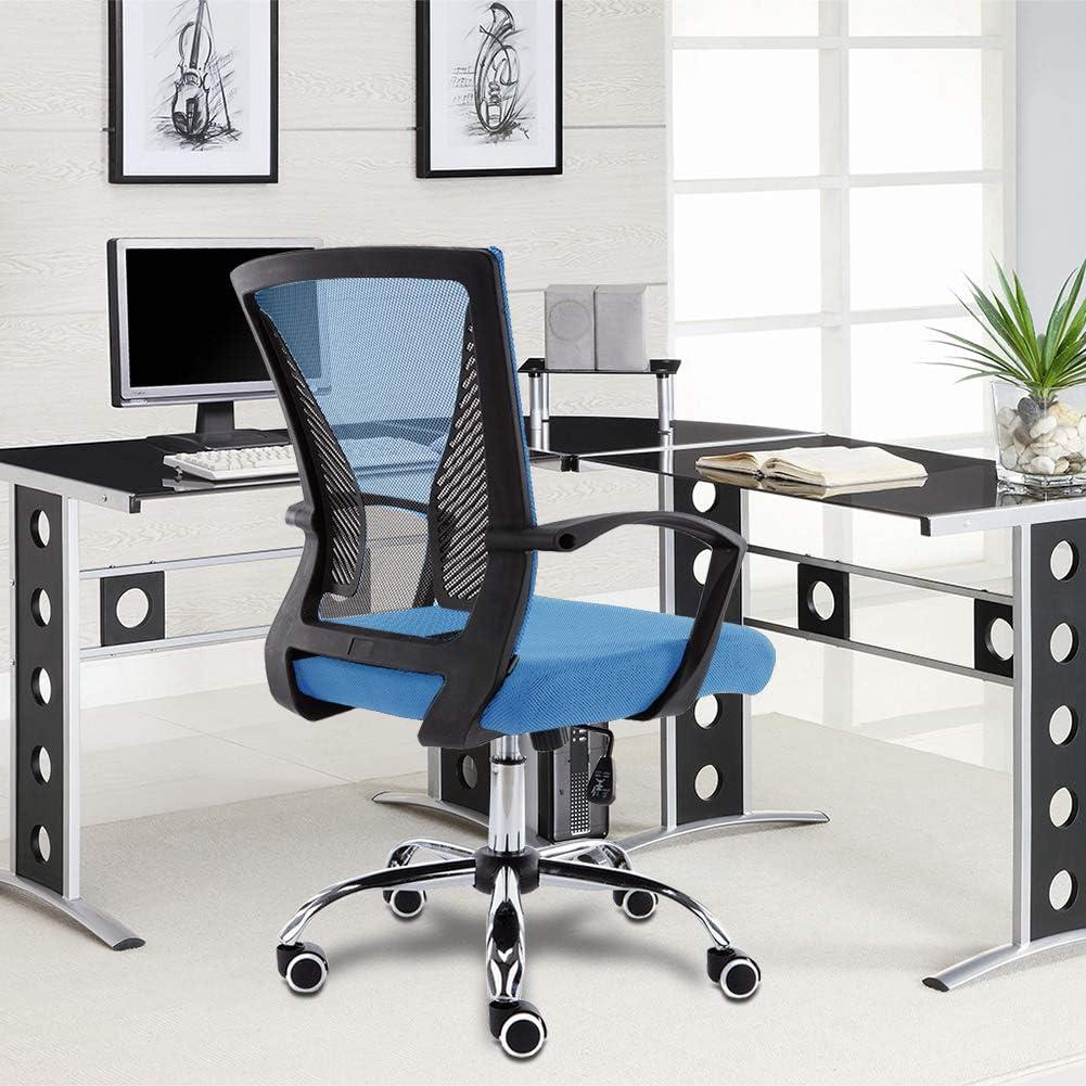 Homehours -Back Office Task Chair - Ergonomic Back Supporting Mesh Back Desk Chair (Black/Blue)