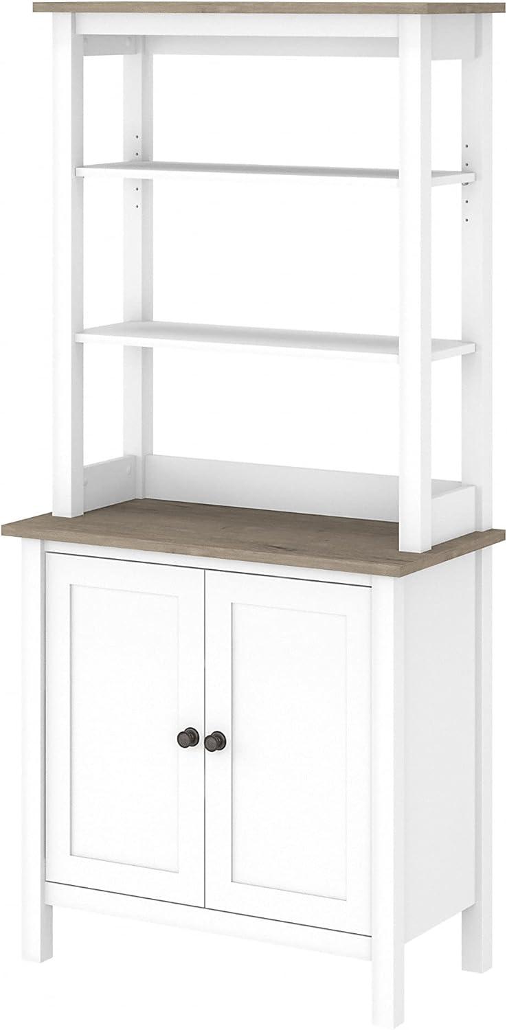 Mayfield Modern Farmhouse 5-Shelf Bookcase with Doors in Shiplap Gray & Pure White