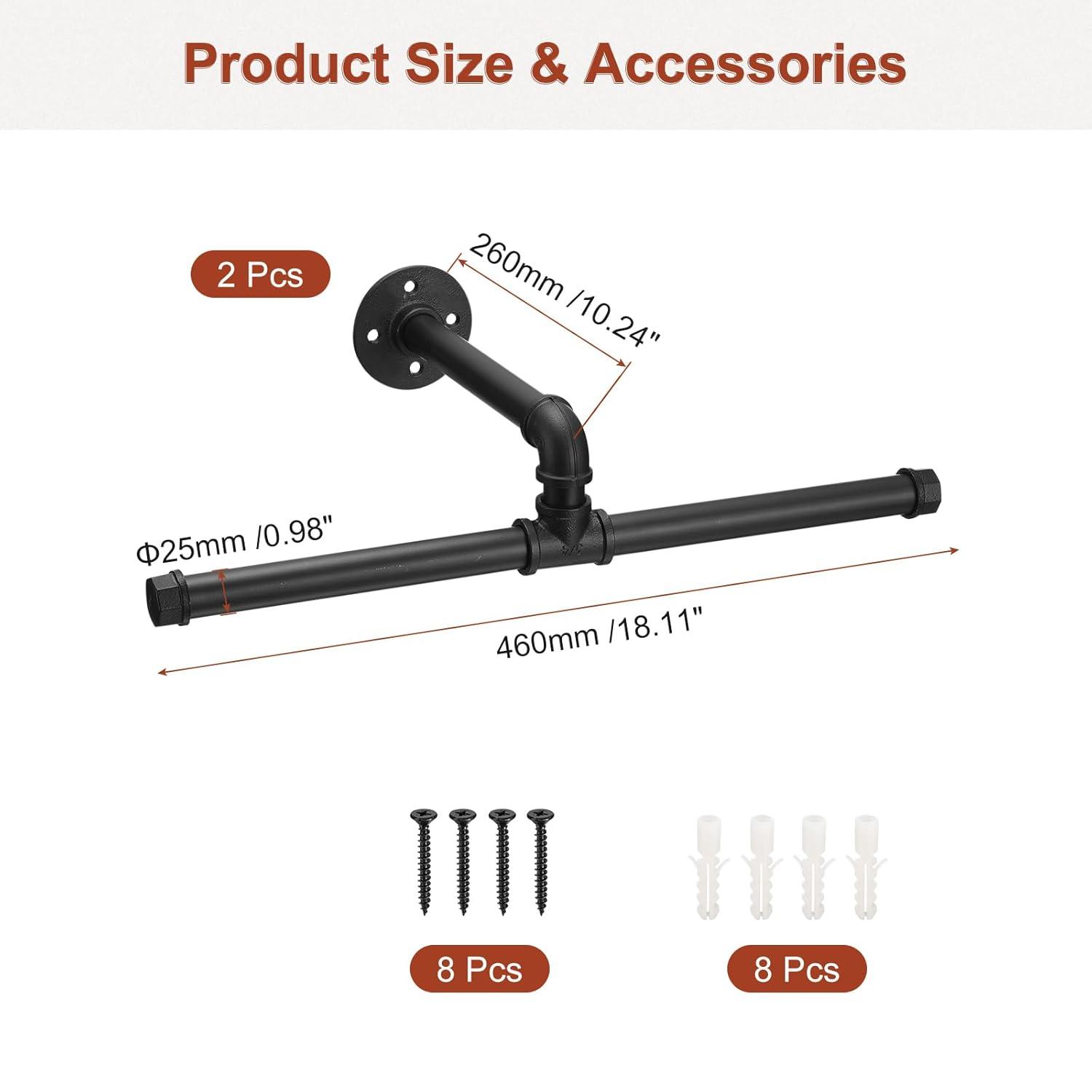 uxcell 2 Set Industrial Pipe Clothes Rack Wall Mounted, 18 Inch Clothing Rack for Hanging Clothes, Floating Metal Garment Bar for Bedroom, Bathroom, Clothing Store Black