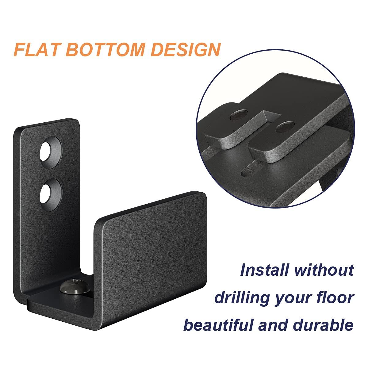 SMARTSTANDARD Adjustable U Shape Barn Door Floor Guide, Wall Mounted Flexible Flush Bottom Guide, Sturdy Steel Material, Black