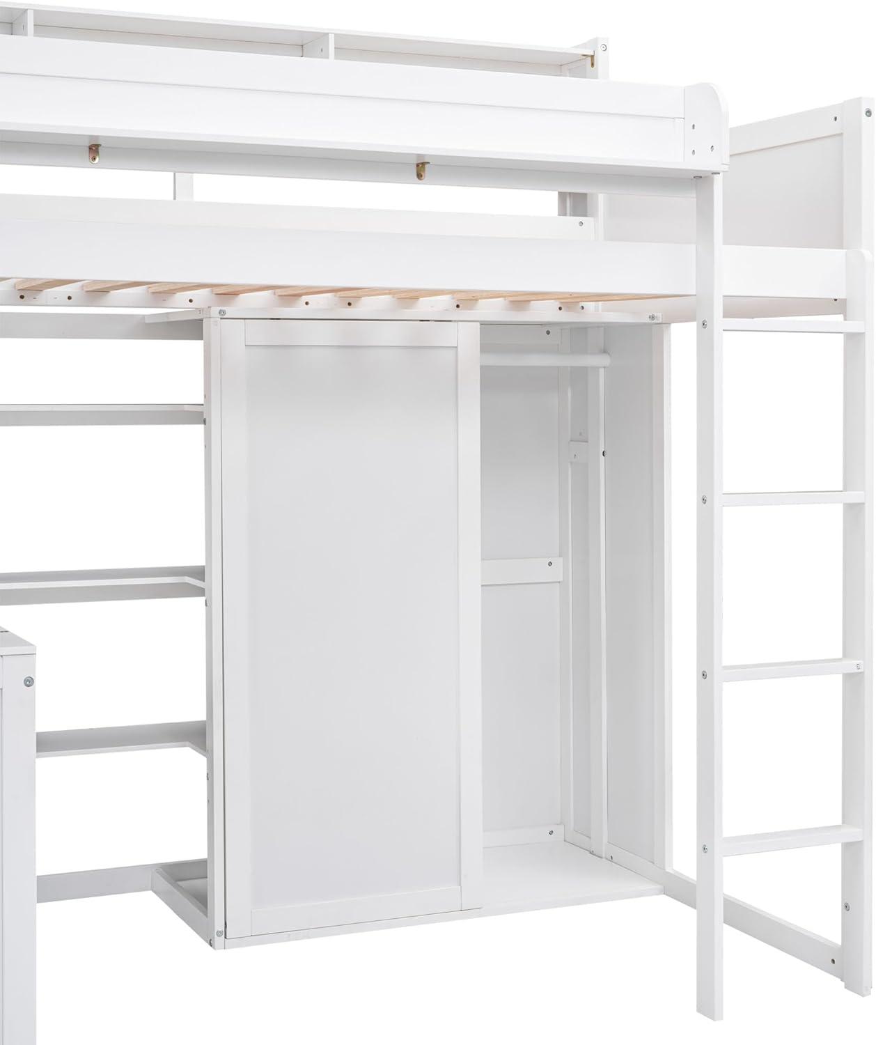 Harper & Bright Designs Twin Size Loft Bed with Storage Shelves and Wardrobe, Wood Loft Bed with Built-in Desk and Staircase for Adults Boys Girls, Space Saving