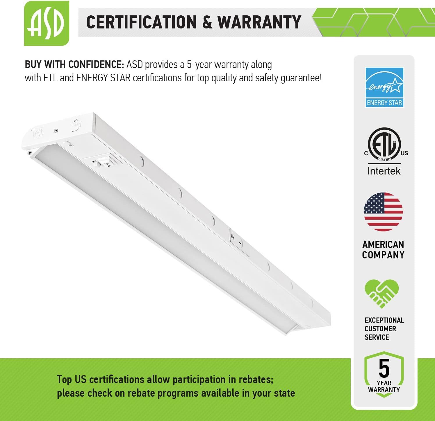 ASD Swivel LED Under Cabinet Lighting, 32 Inch 16W, Hardwired or Plug-in, 2700K/3000K/4000K Selectable, Rotatable Lens, Dimmable Linkable Under Counter Light for Kitchen, ETL & Energy Star