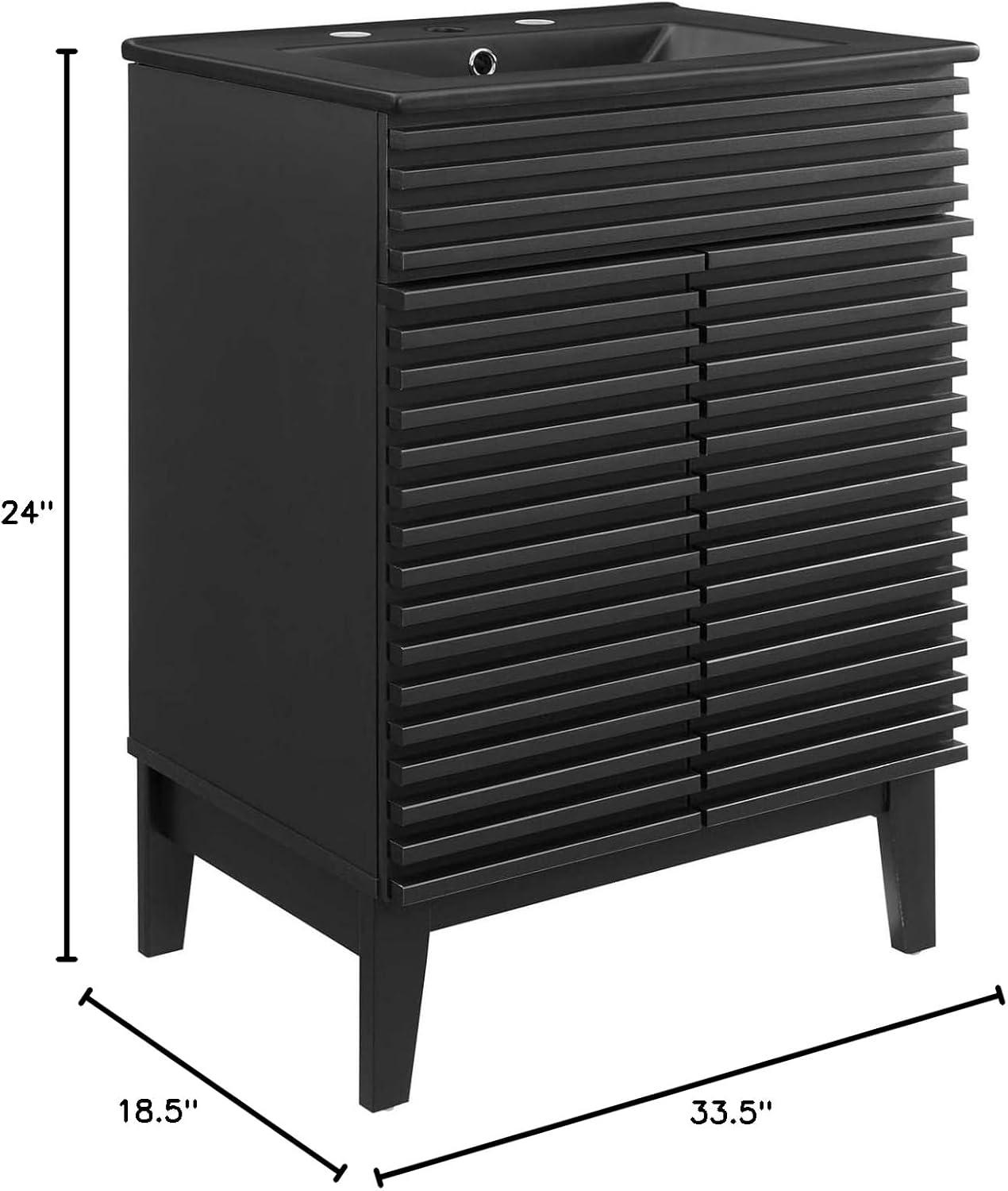 Modway Render Mid-Century Modern Wood Bathroom Vanity in Black