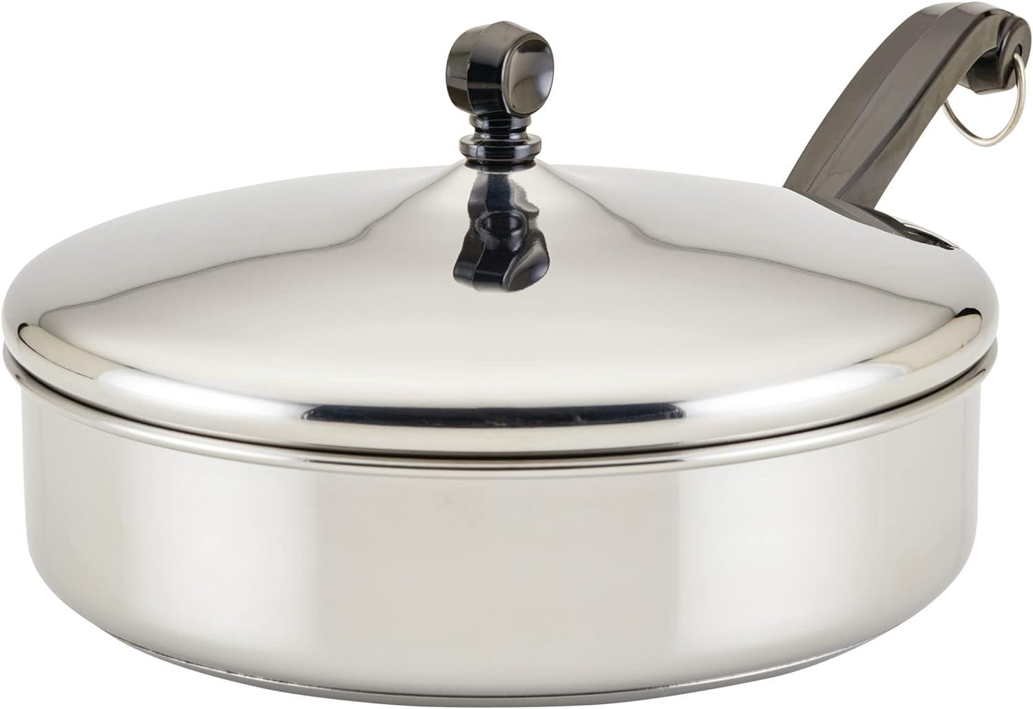 10-Inch Silver Stainless Steel Covered Saute Pan