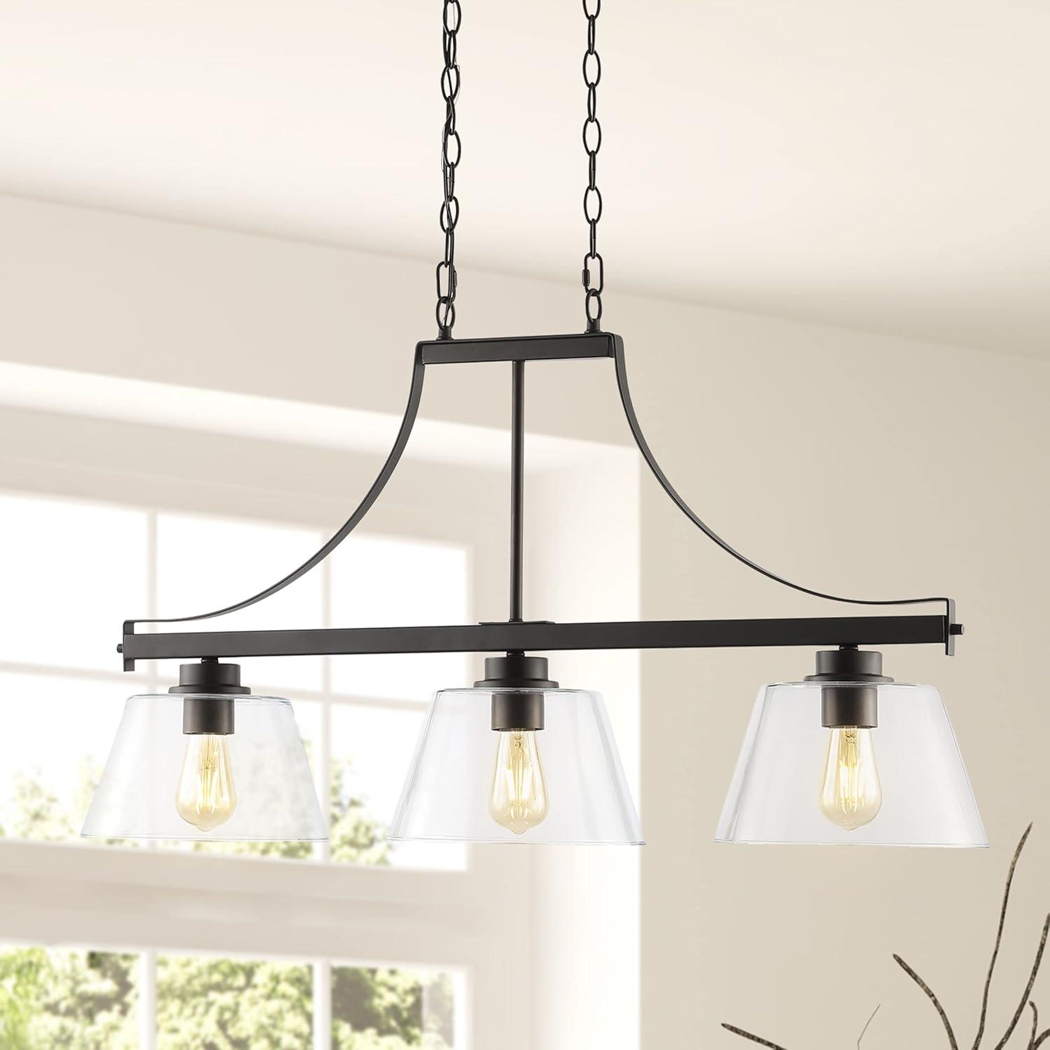 Jayden 36" Black Oil-Rubbed Bronze Glass Linear LED Pendant