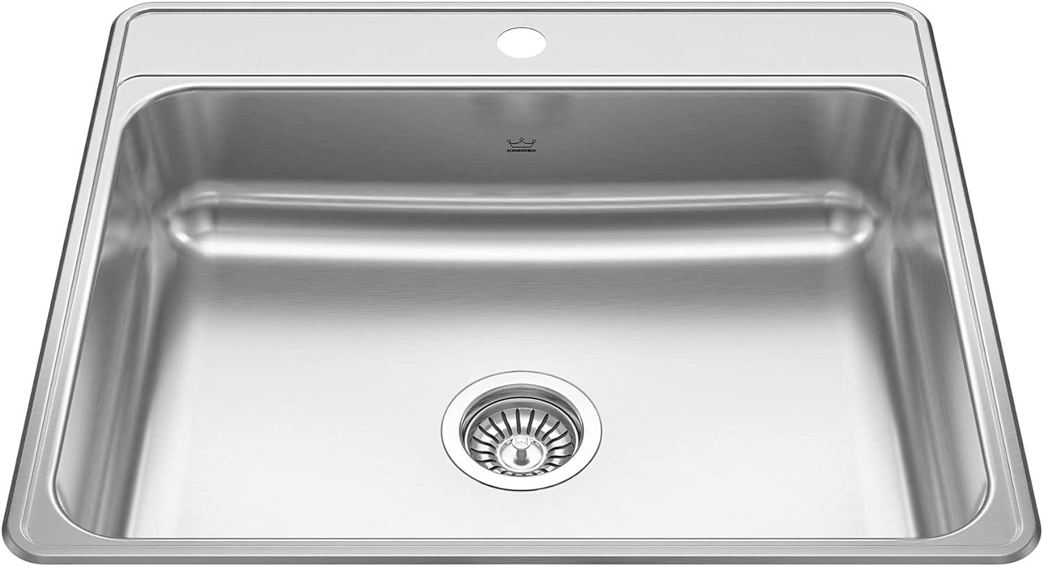KINDRED CSLA2522-8-1CBN Creemore 25-in LR x 22-in FB x 8-in DP Drop In Single Bowl 1-Hole Stainless Steel Kitchen Sink, 25" x 22"