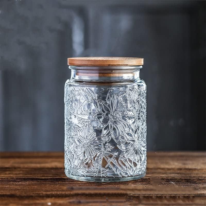 Vintage Clear Glass Jars with Bamboo Lids, Set of 2