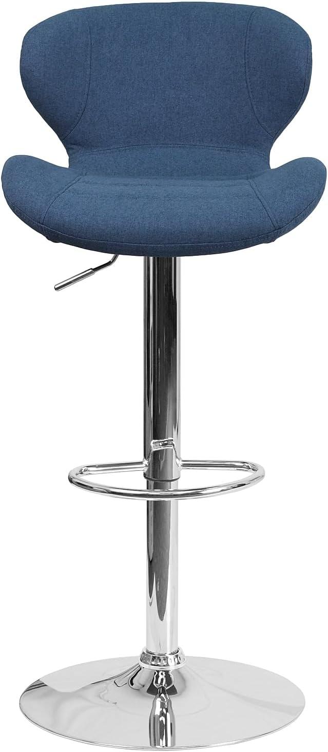 Flash Furniture Francis Contemporary Blue Fabric Adjustable Height Barstool with Curved Back and Chrome Base
