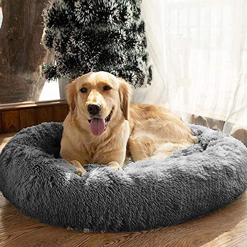 MFOX Calming Dog Bed (S/M/L/XL) for Medium and Large Dogs Comfortable Pet Bed Faux Fur Donut Cuddler Up to 15/30/50/90lbs