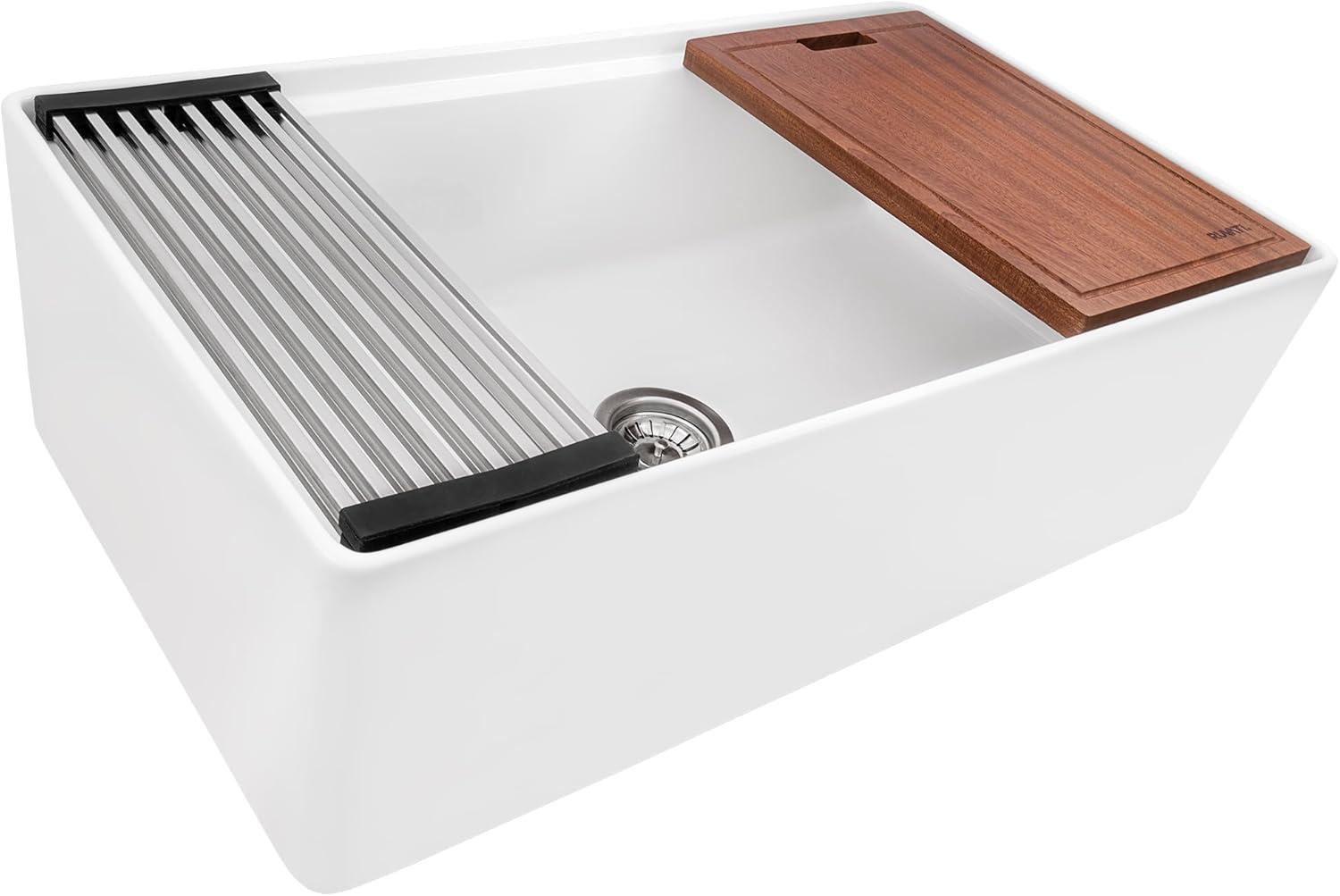 Ruvati USA  33 in. Fireclay Workstation White Farmhouse Kitchen Sink Apron Front Single Bowl