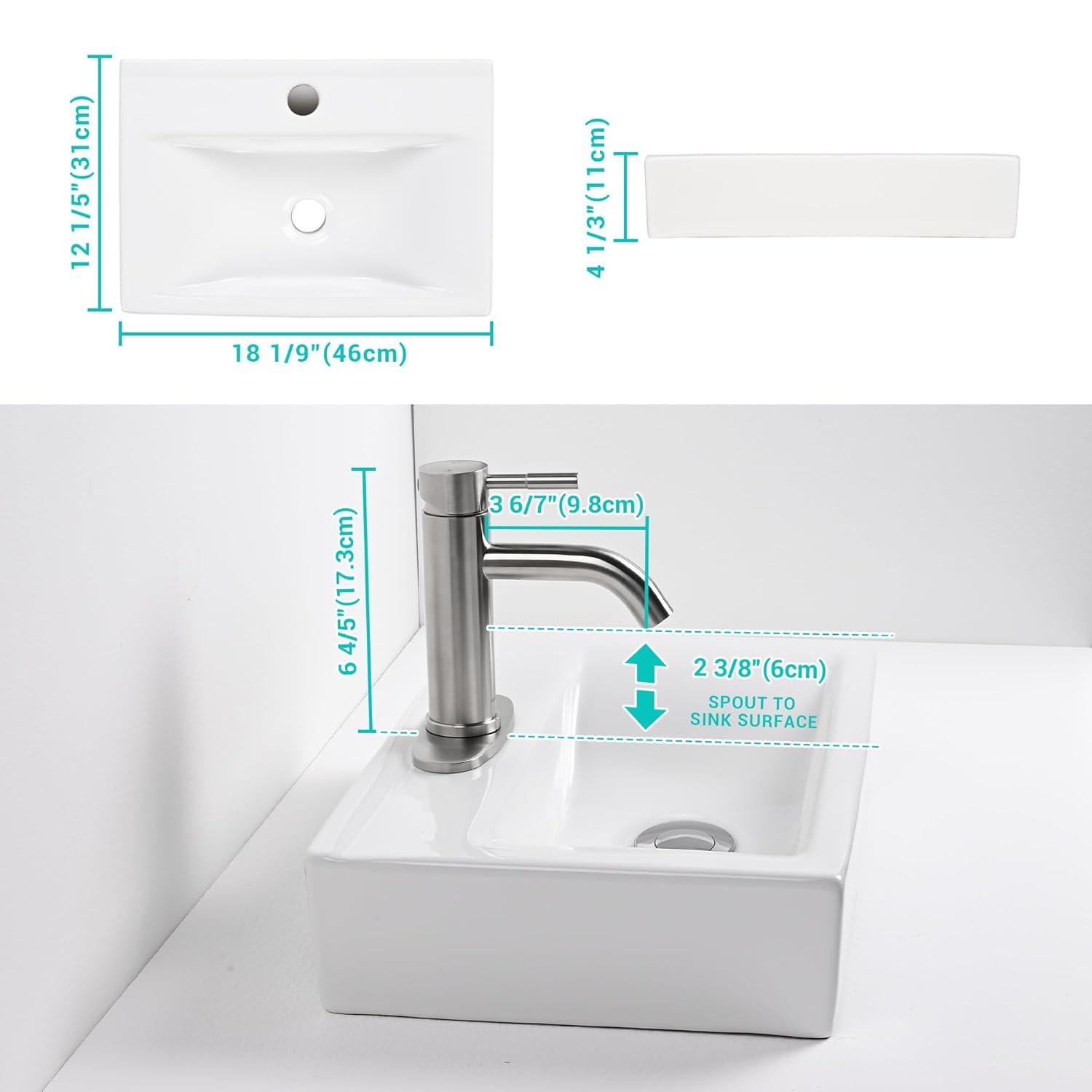 Aquaterior Rectangle Bathroom Ceramic Vessel Sink With Bathroom Single Hole Faucet Drain Combo