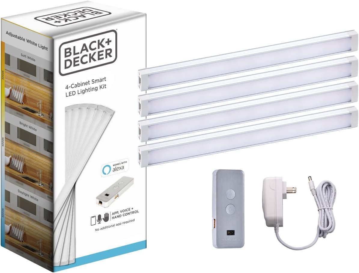 BLACK+DECKER Works with Alexa Smart Under Cabinet Lighting Kit, Adjustable LEDs, (4) 9" Bars - A Certified for Humans Device