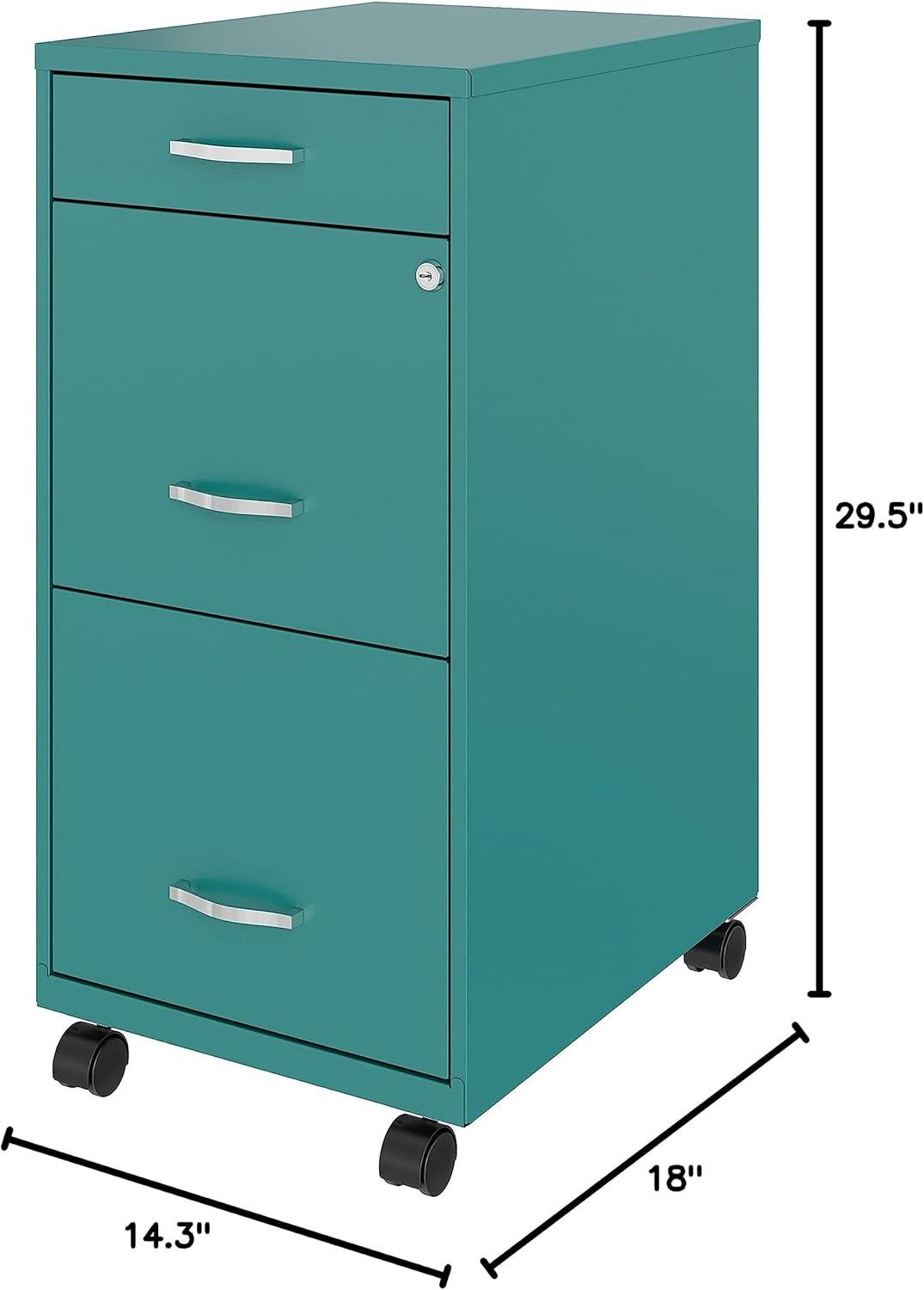 Teal Steel Mobile 3-Drawer Lockable File Cabinet