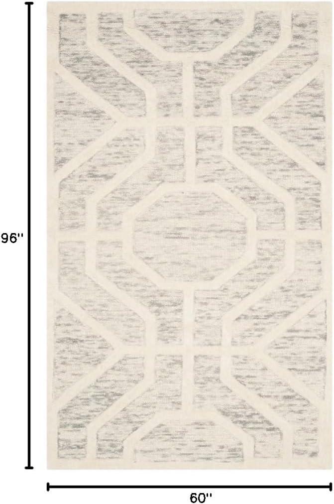 Elegant Cambridge Light Grey & Ivory 5' x 8' Hand-Tufted Wool Rug