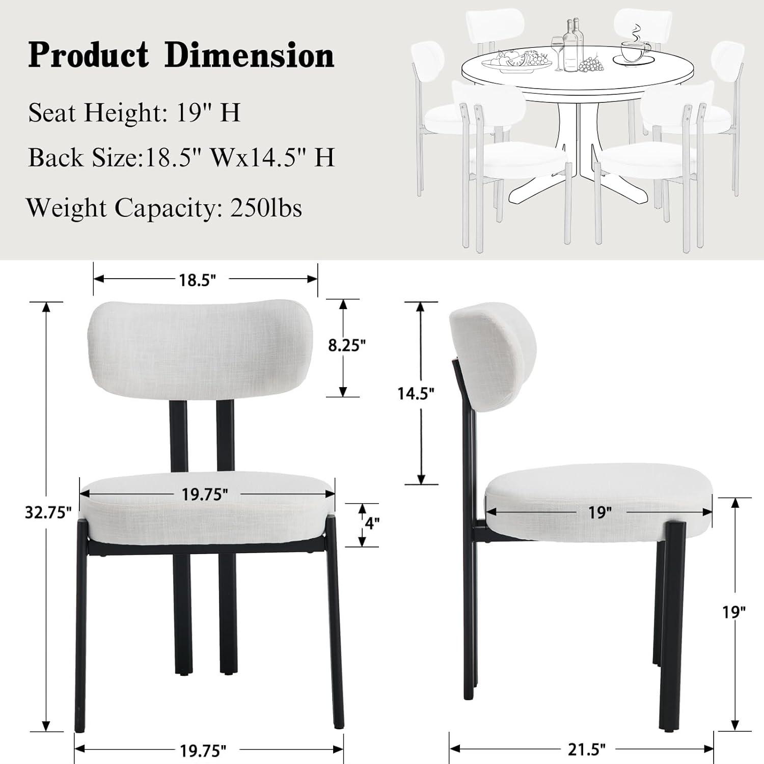 CONCETTA Dining Chairs Set of 4, Kitchen Chairs with Curved Backrest & Metal Legs, Mid Century Modern Round Dining Room Chairs for Vanity, Living Room,Beige