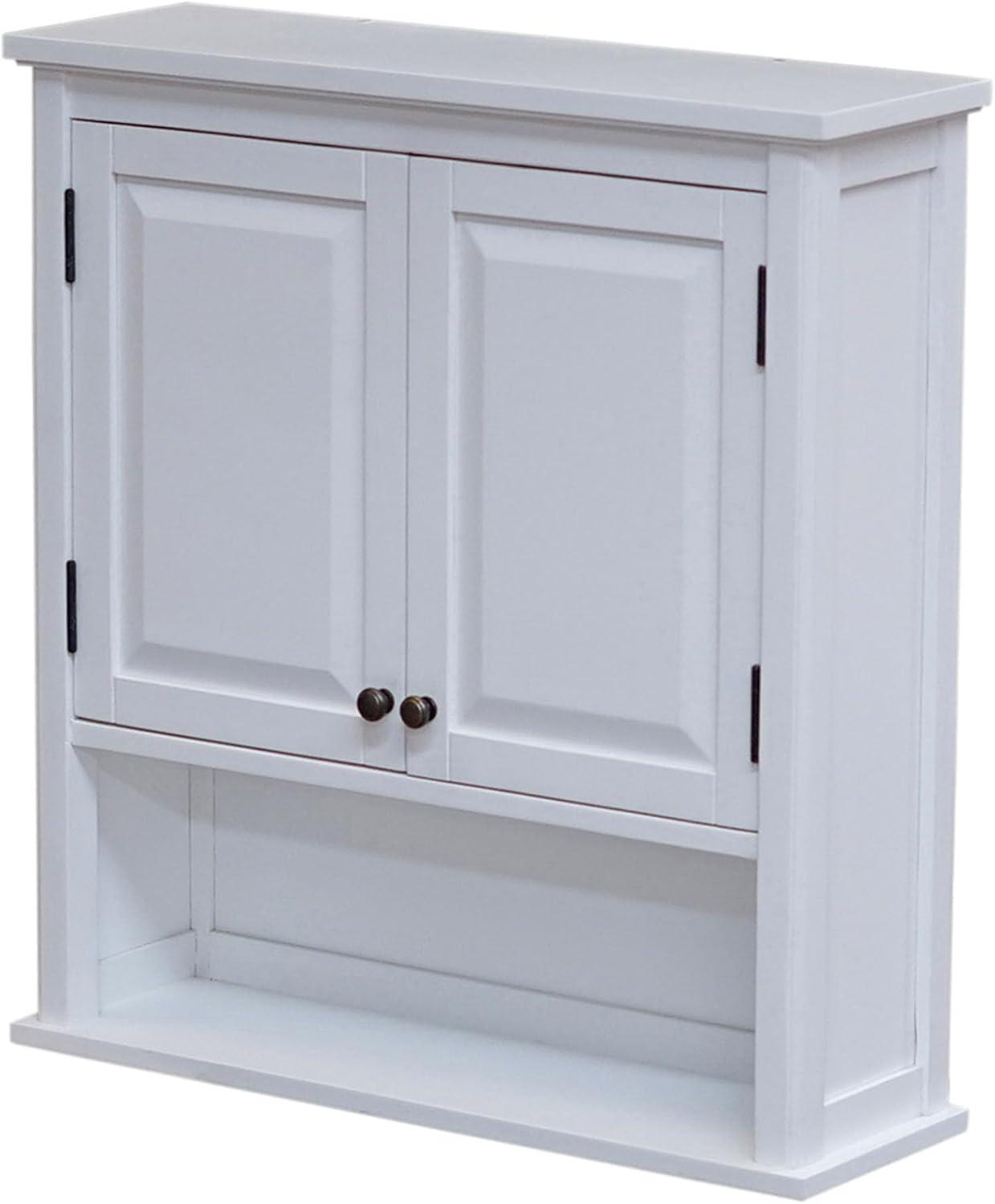 Dorset Wall Mounted Bath Storage Cabinet with Two Doors and Open Shelf White - Alaterre Furniture: Hardwood Medicine Cabinet, Adjustable Shelf