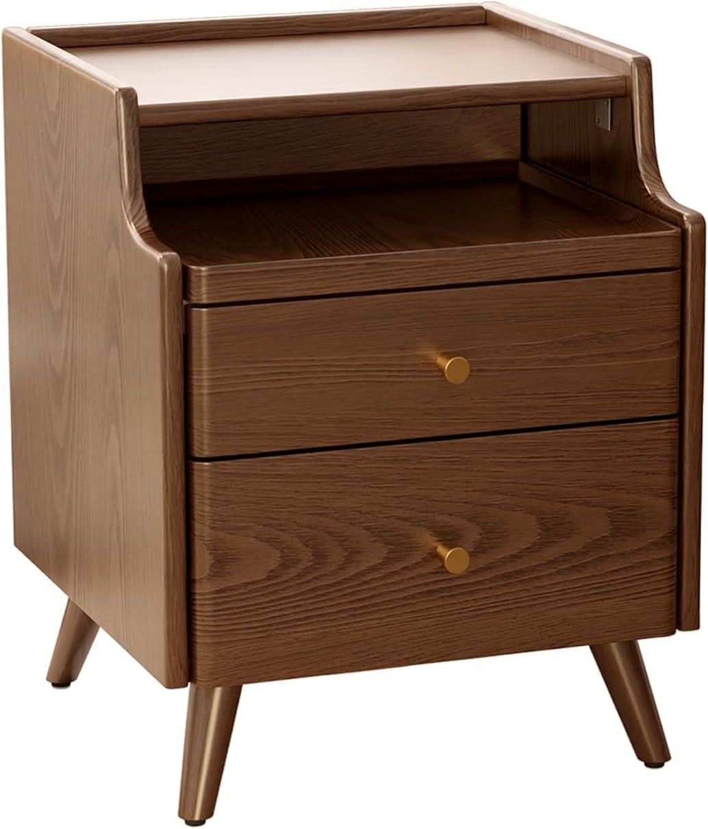 Solid Wood Nightstand, Nightstand with Drawers, Walnut Bedside Table for Bedroom