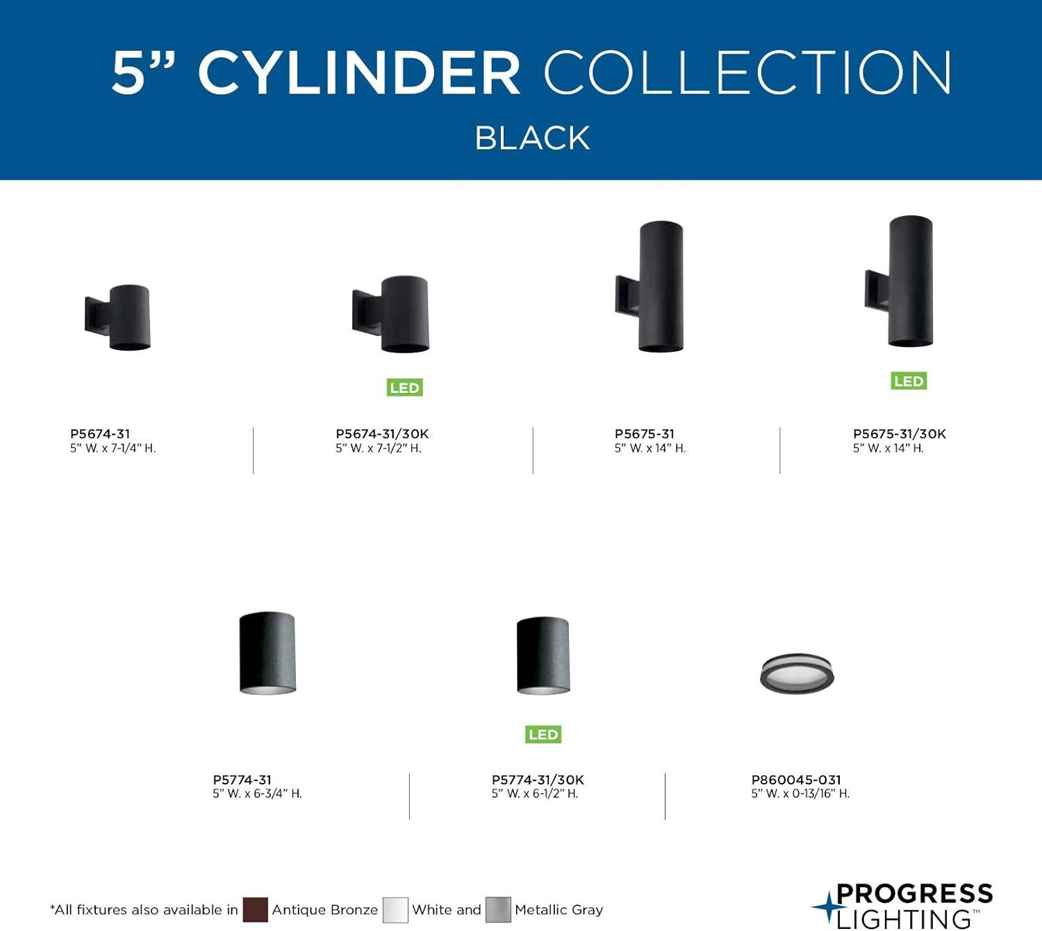 Progress Lighting, Cylinder Collection, 1-Light Wall Light, Black Finish, Aluminum Material, Shade Included